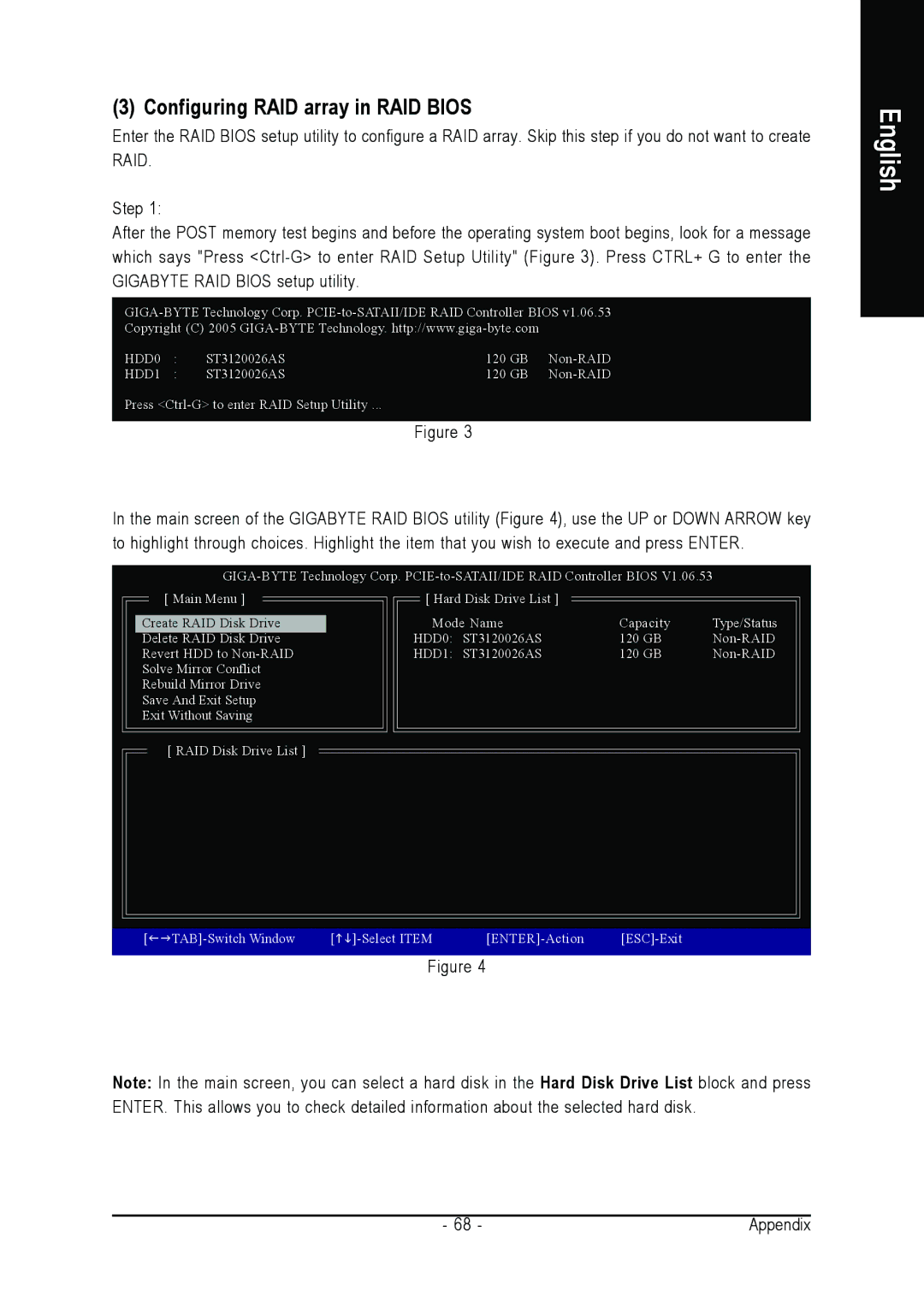 Intel GA-965P-DS3 user manual Configuring RAID array in RAID Bios 