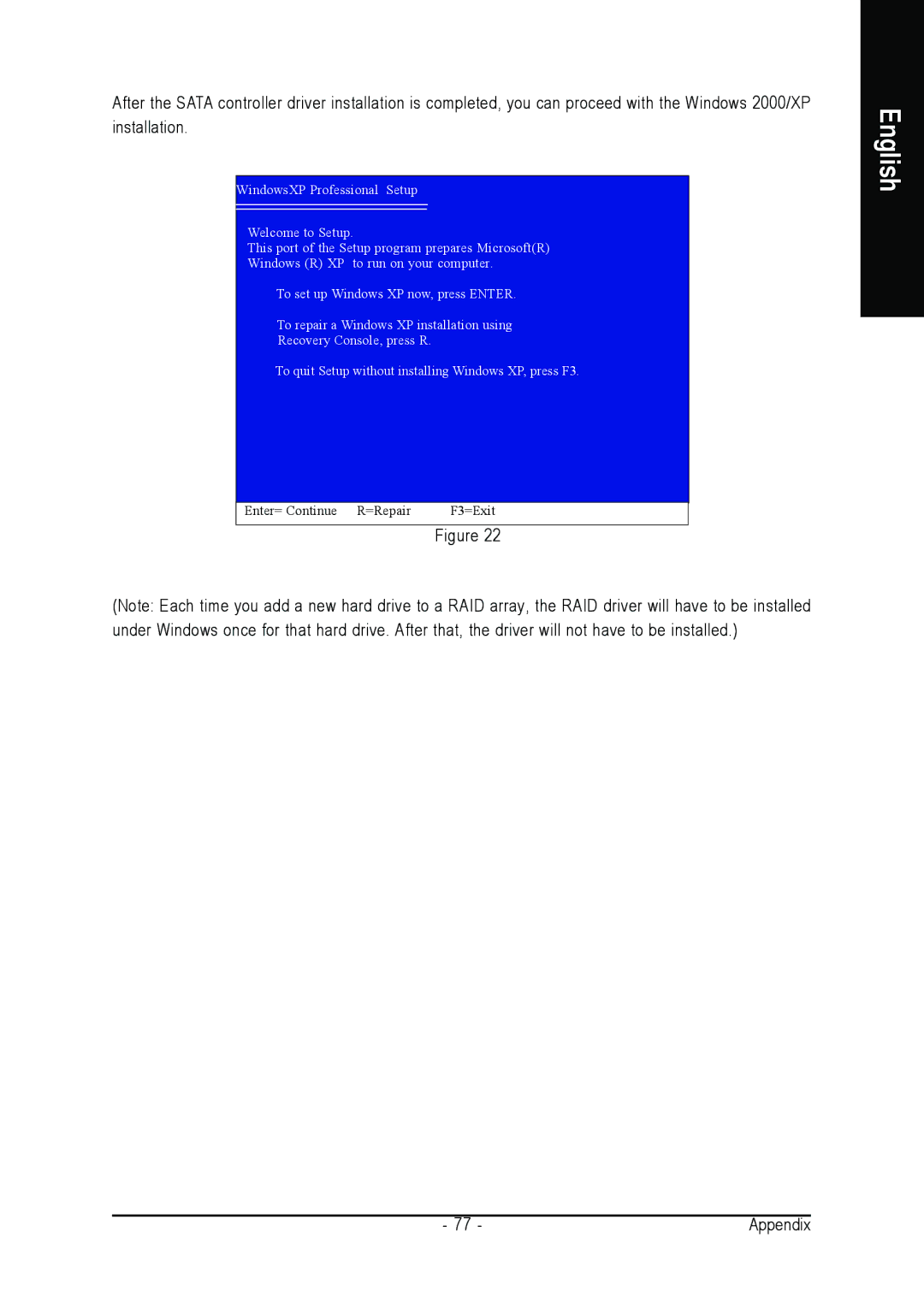 Intel GA-965P-DS3 user manual Enter= Continue R=Repair F3=Exit 