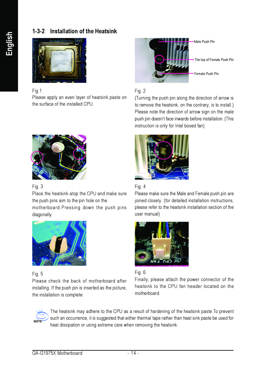 Intel GA-G1975X user manual Installation of the Heatsink 