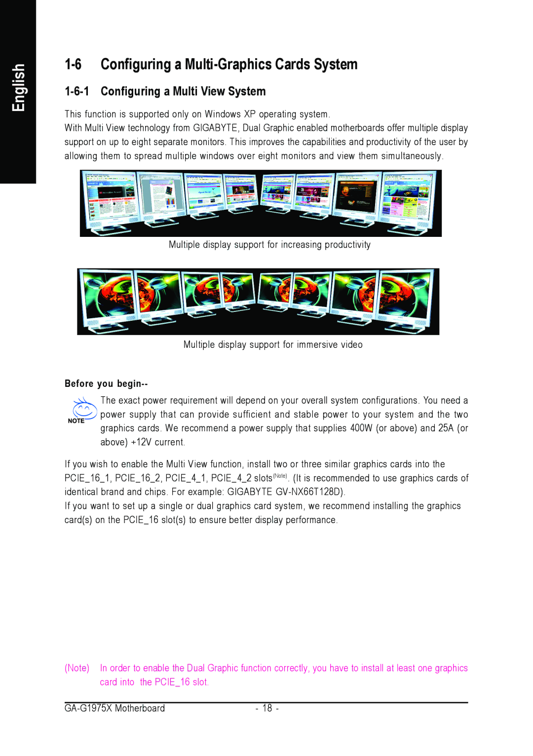 Intel GA-G1975X user manual Configuring a Multi-Graphics Cards System, Configuring a Multi View System, Before you begin 