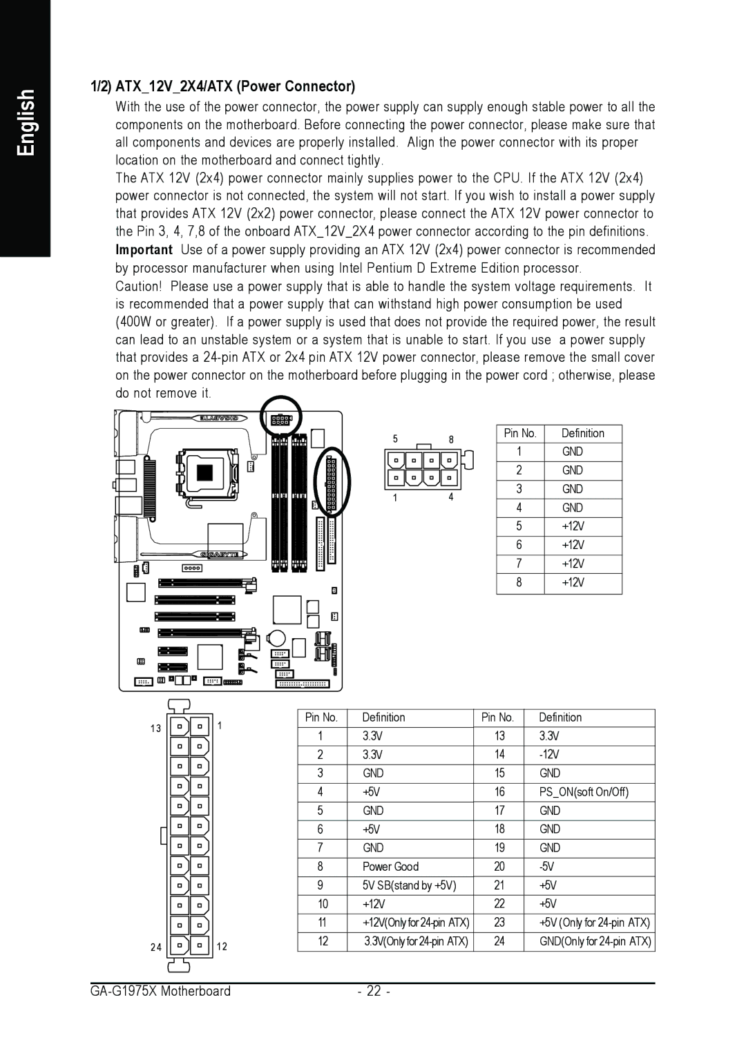 Intel GA-G1975X user manual ATX12V2X4/ATX Power Connector 