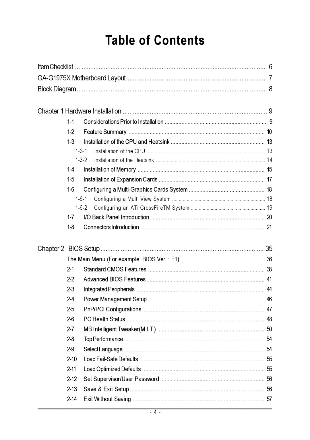 Intel GA-G1975X user manual Table of Contents 