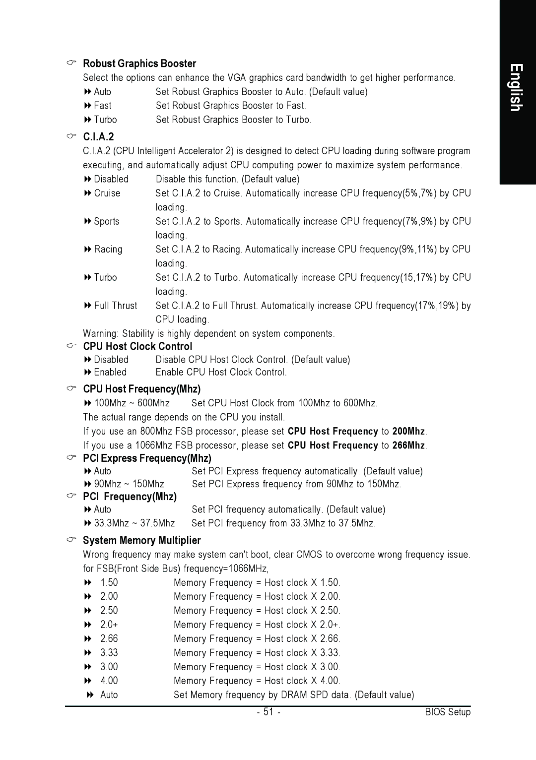 Intel GA-G1975X Robust Graphics Booster, A.2, CPU Host Clock Control, CPU Host FrequencyMhz, PCI Express FrequencyMhz 