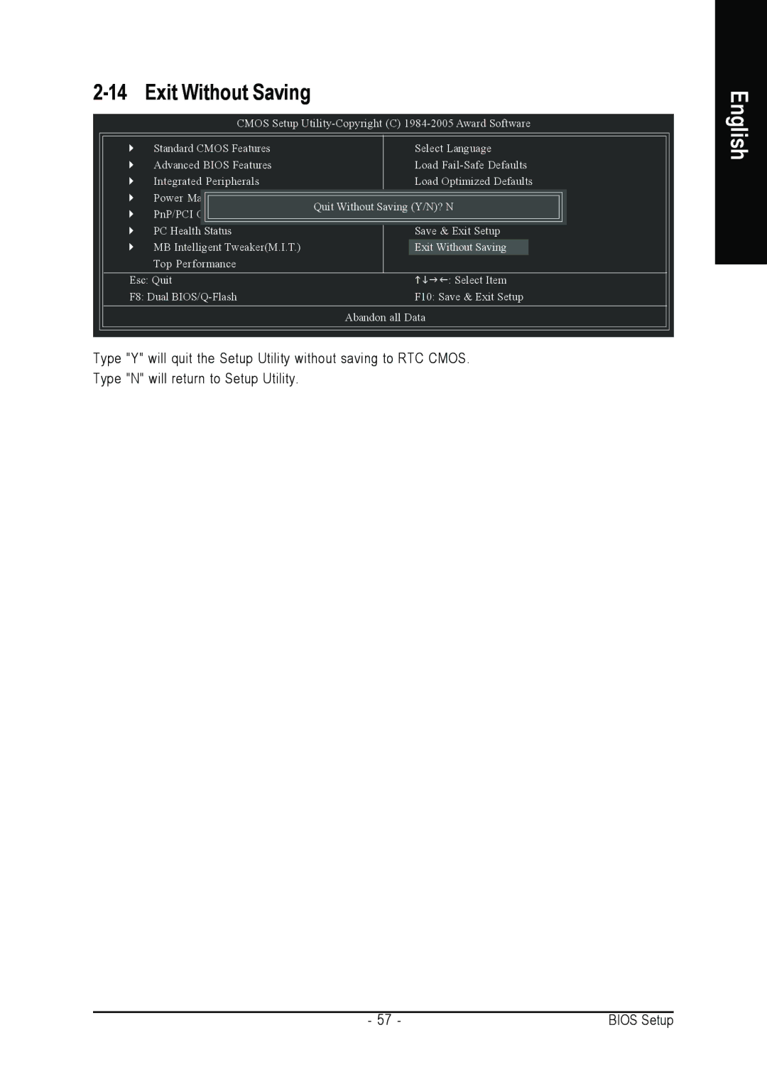 Intel GA-G1975X user manual Exit Without Saving 