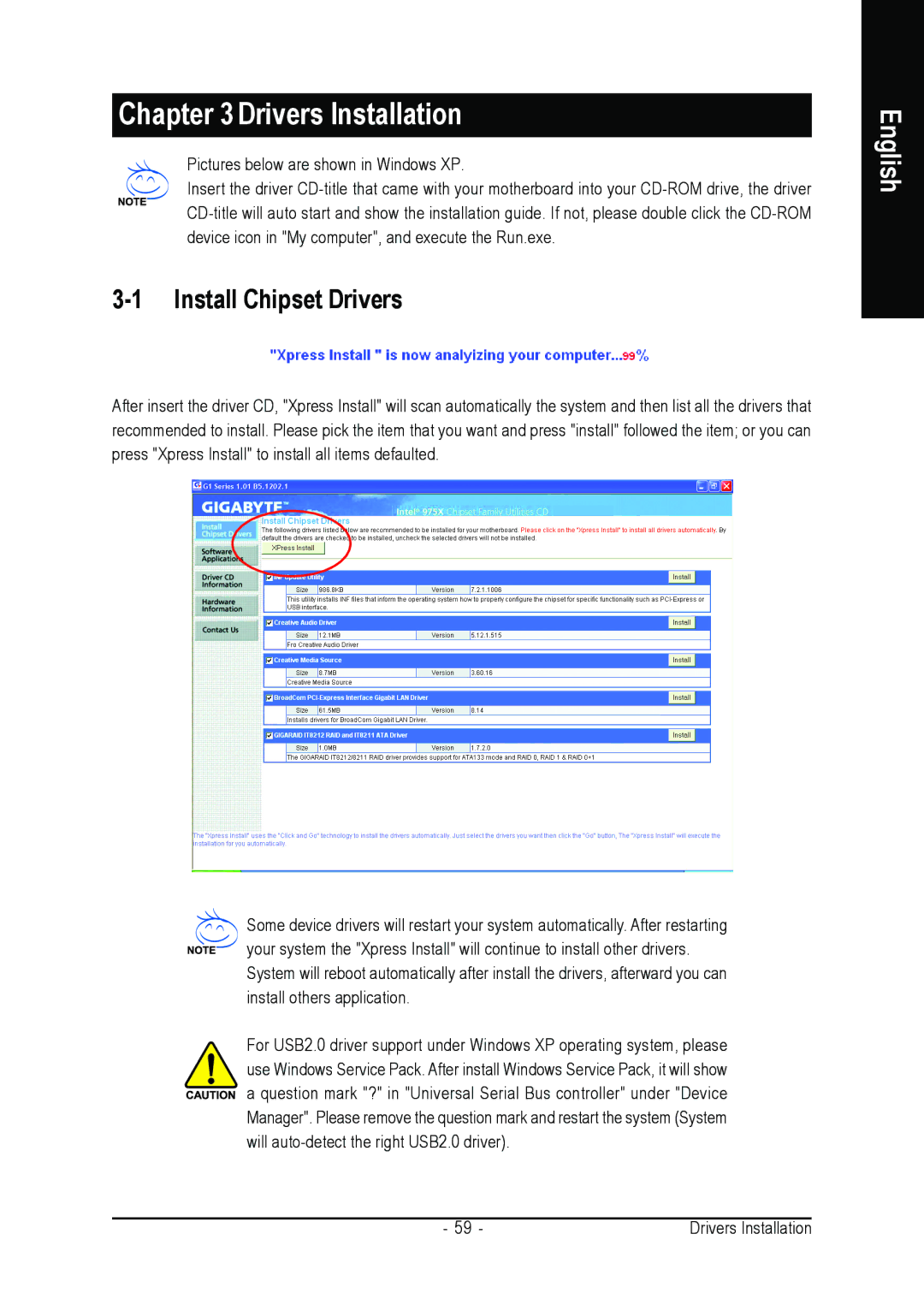 Intel GA-G1975X user manual Drivers Installation, Install Chipset Drivers 