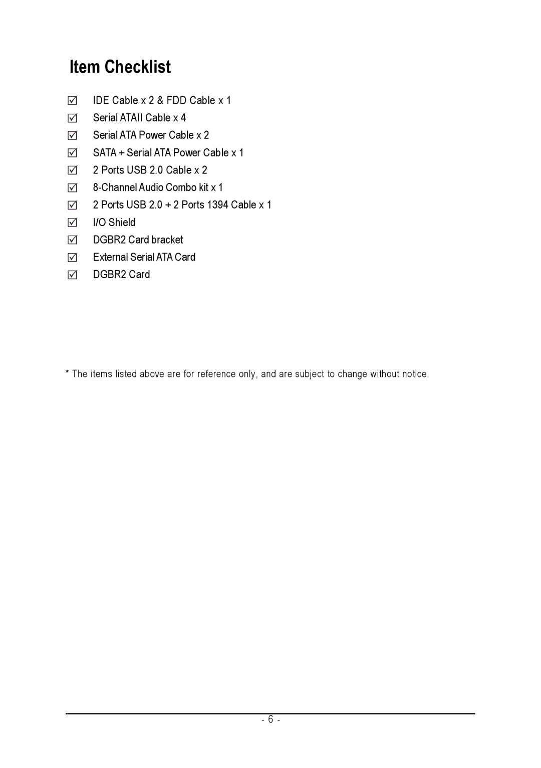 Intel GA-G1975X user manual Item Checklist 