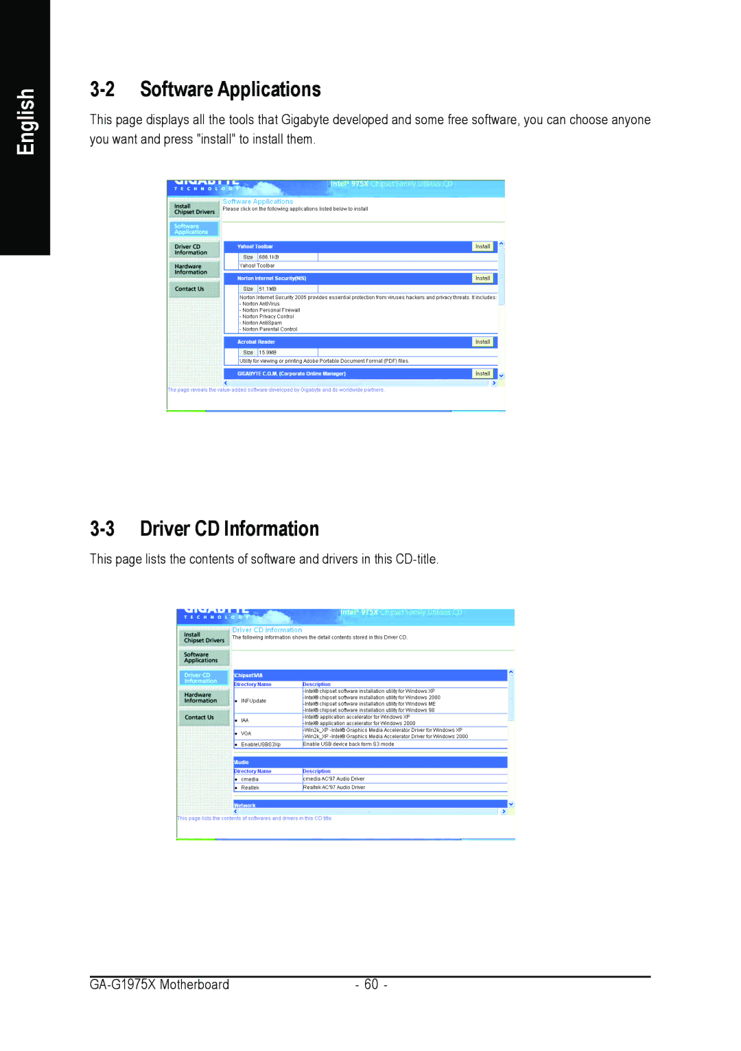 Intel GA-G1975X user manual Software Applications, Driver CD Information 