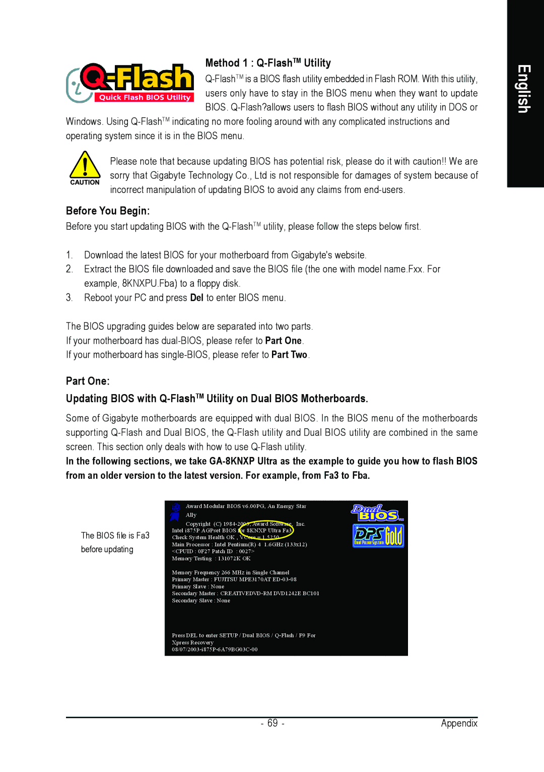 Intel GA-G1975X user manual Method 1 Q-FlashTMUtility, Before You Begin 