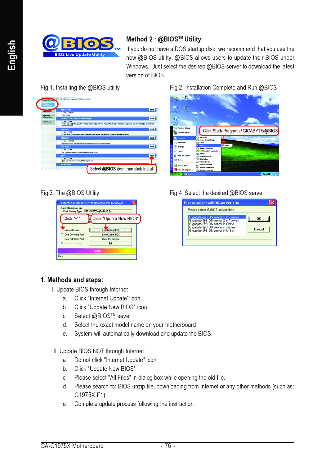 Intel GA-G1975X user manual Method 2 @BIOSTM Utility, Methods and steps 