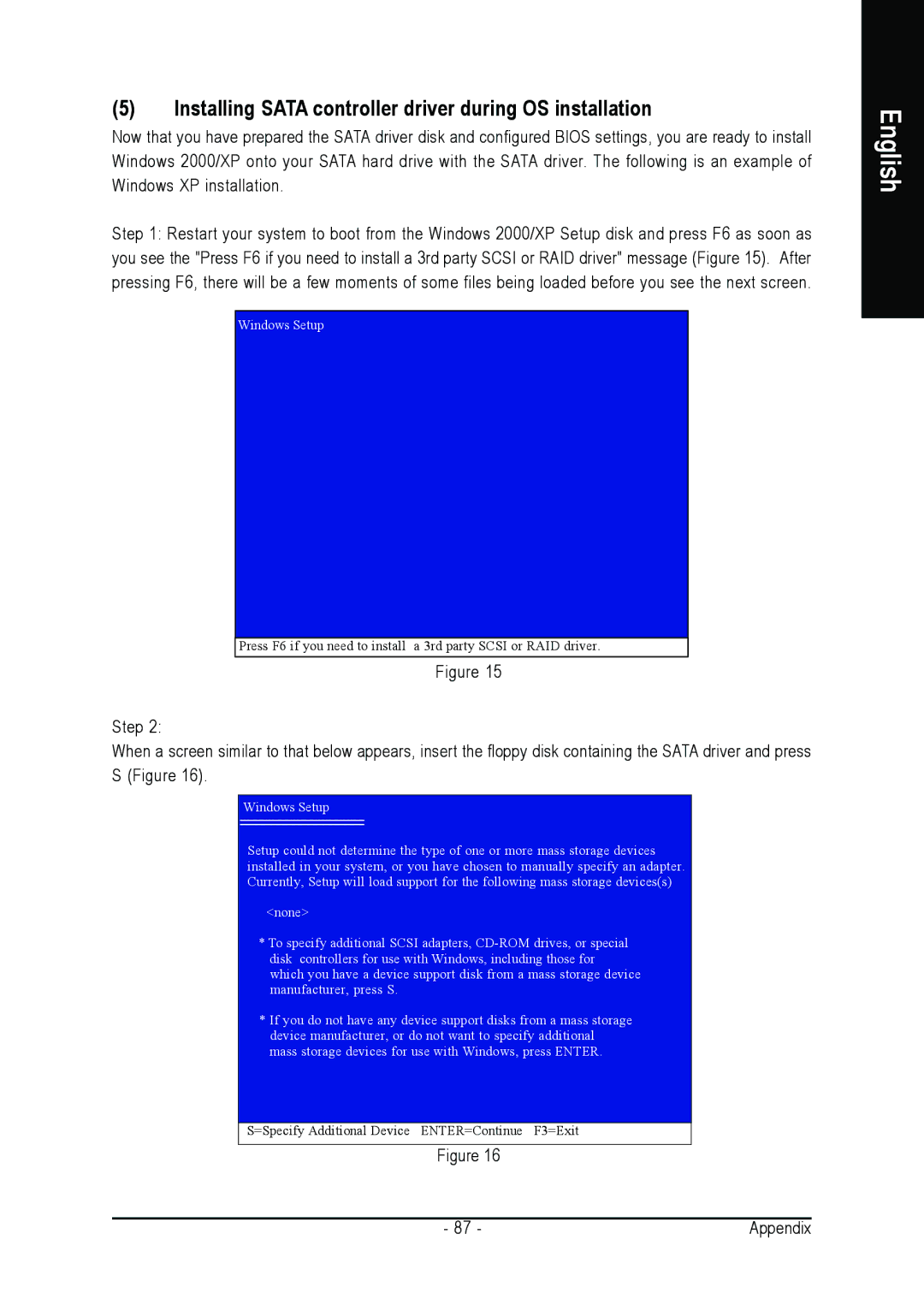 Intel GA-G1975X user manual Installing Sata controller driver during OS installation 