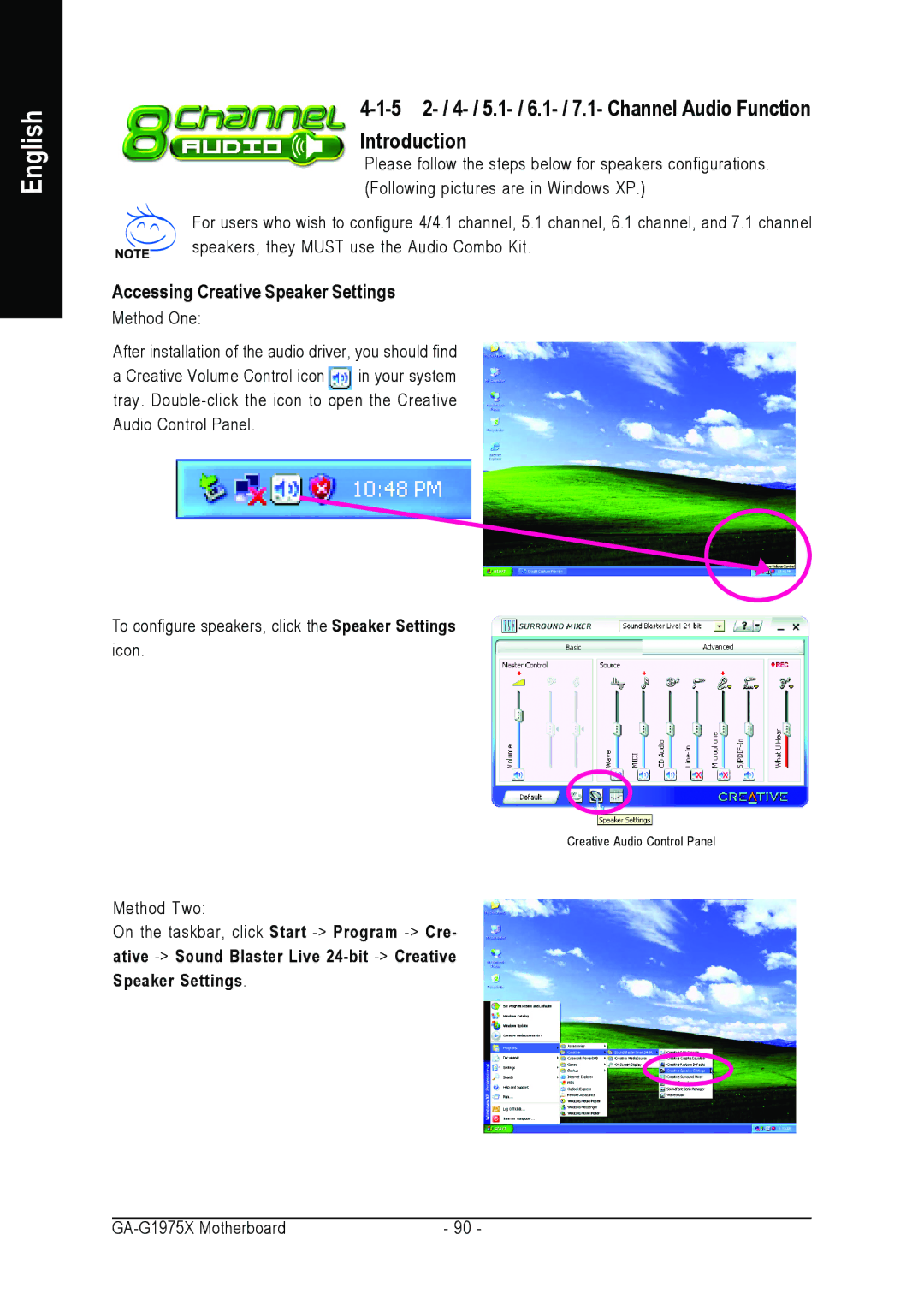 Intel GA-G1975X user manual Accessing Creative Speaker Settings 