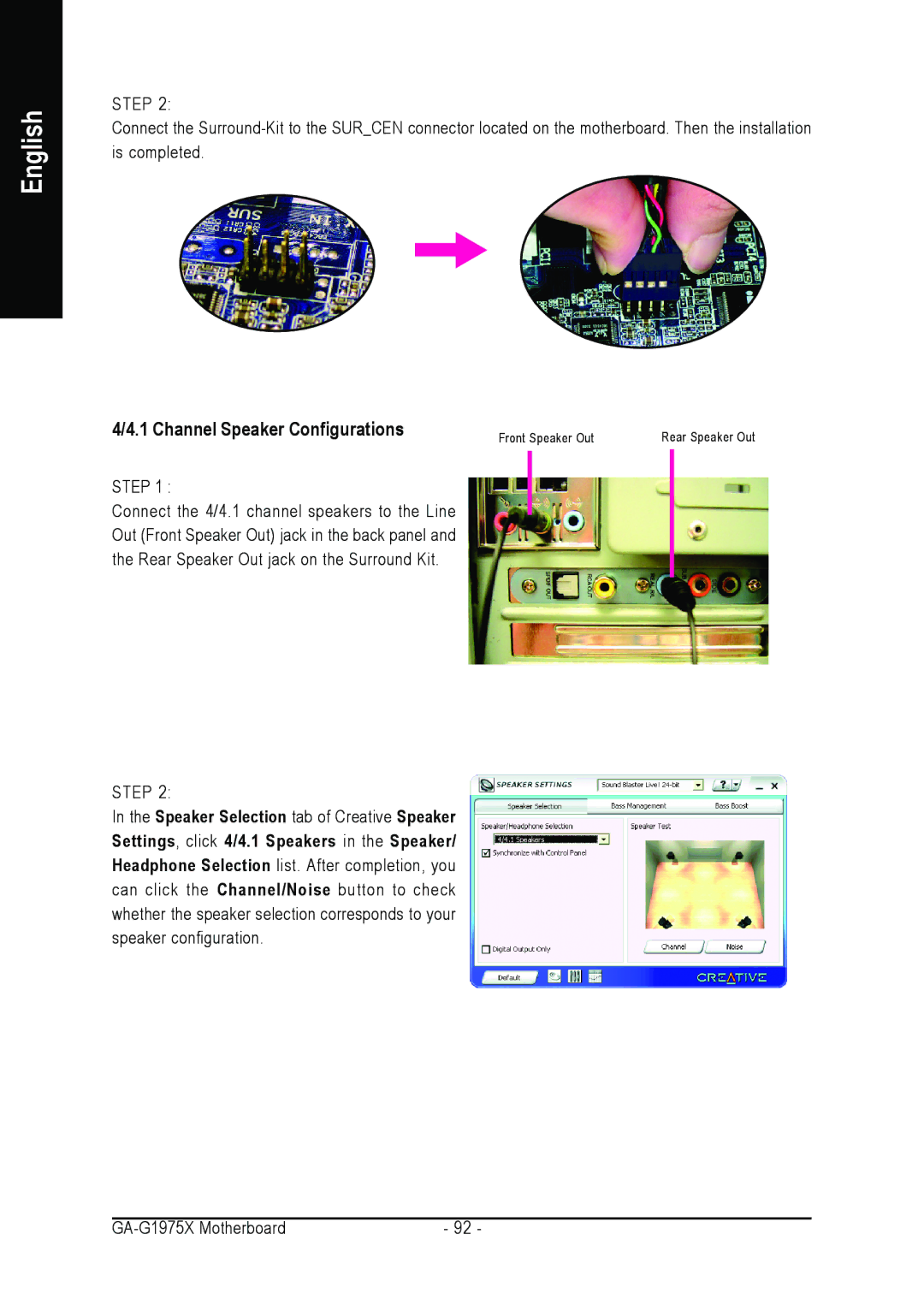 Intel GA-G1975X user manual Front Speaker Out Rear Speaker Out 