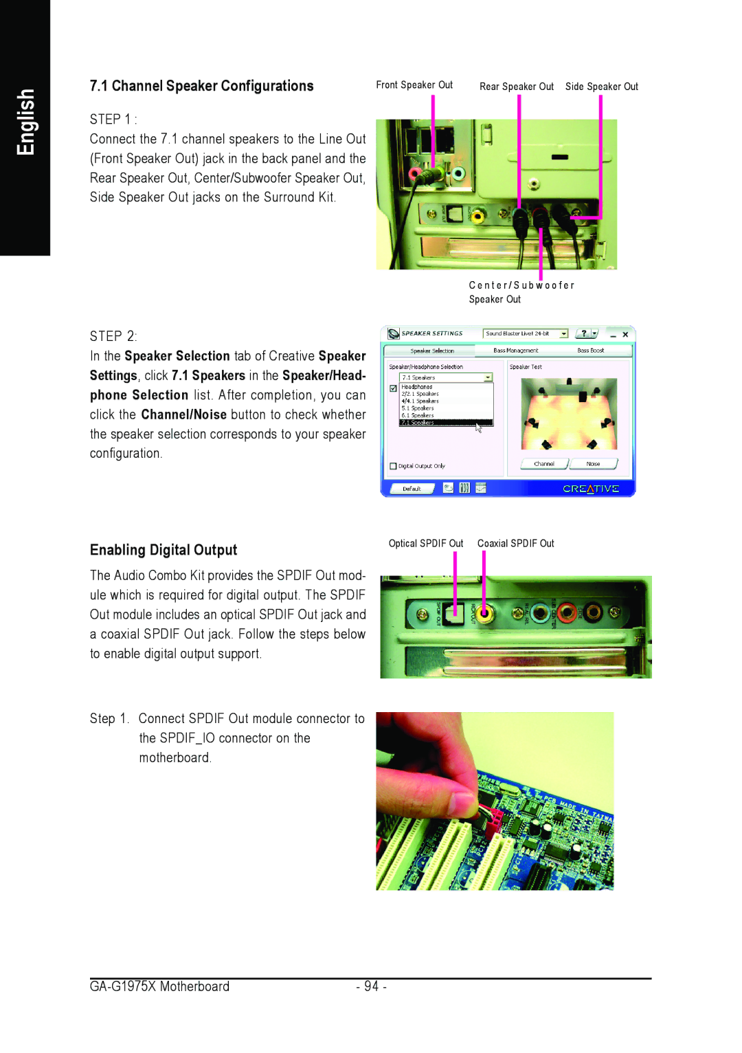 Intel GA-G1975X user manual Enabling Digital Output 