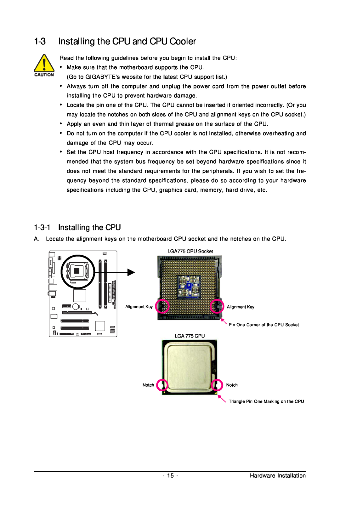 Intel GA-G31M-S2C, GA-G31M-S2L user manual 1-3Installing the CPU and CPU Cooler, 1-3-1Installing the CPU 