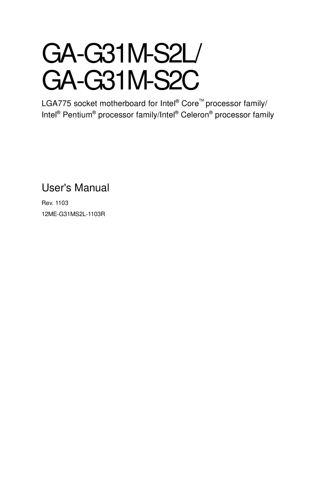 Intel GA-G31M-S2C, GA-G31M-S2L user manual 