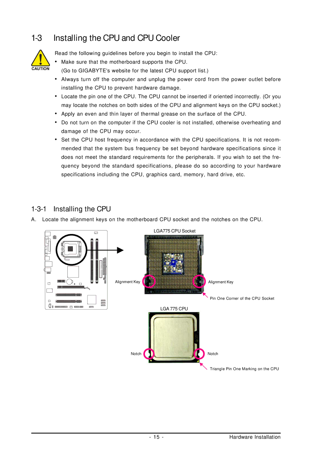 Intel GA-G31M-S2C, GA-G31M-S2L user manual Installing the CPU and CPU Cooler 