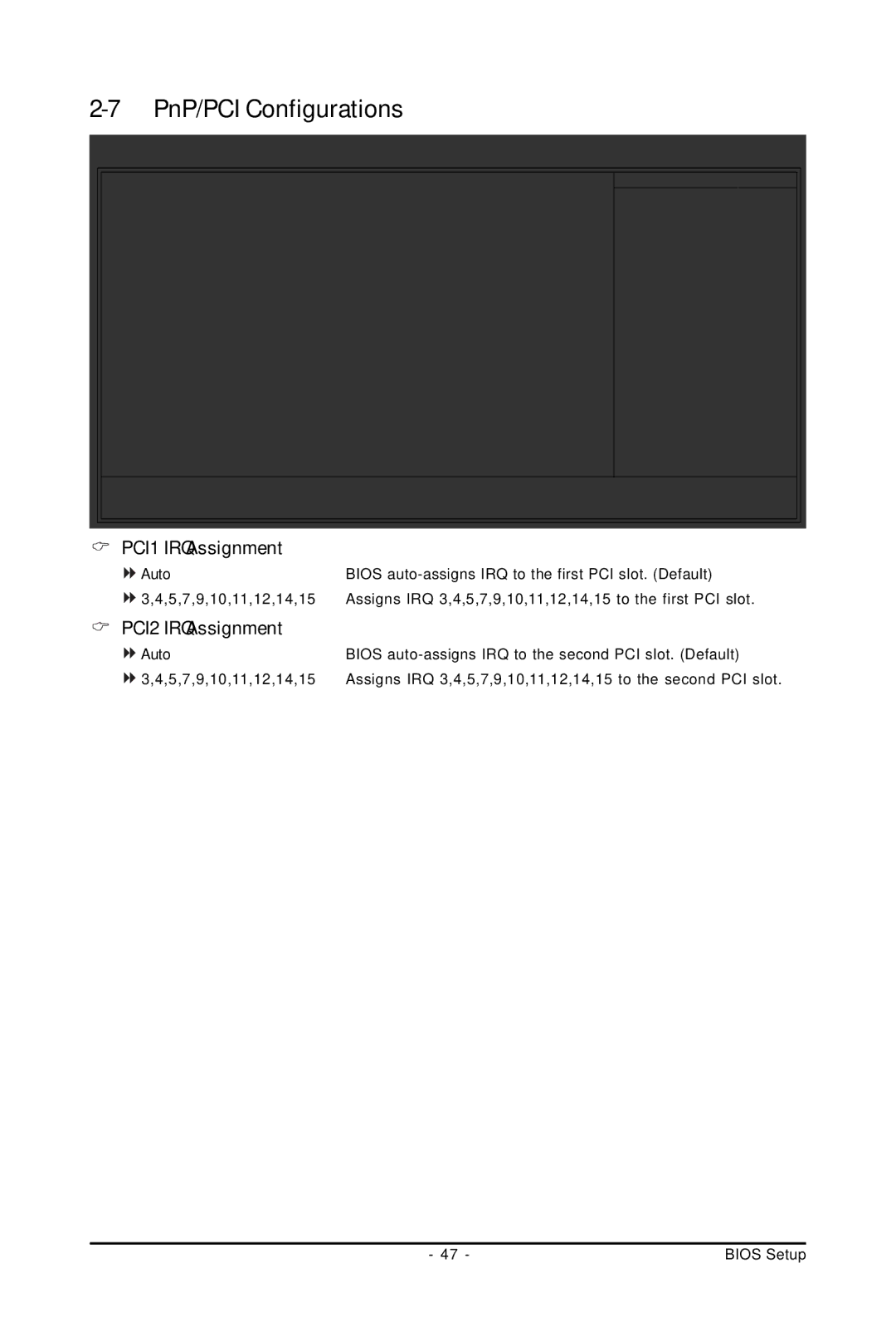 Intel GA-G31M-S2C, GA-G31M-S2L user manual PnP/PCI Configurations, PCI1 IRQ Assignment, PCI2 IRQ Assignment 