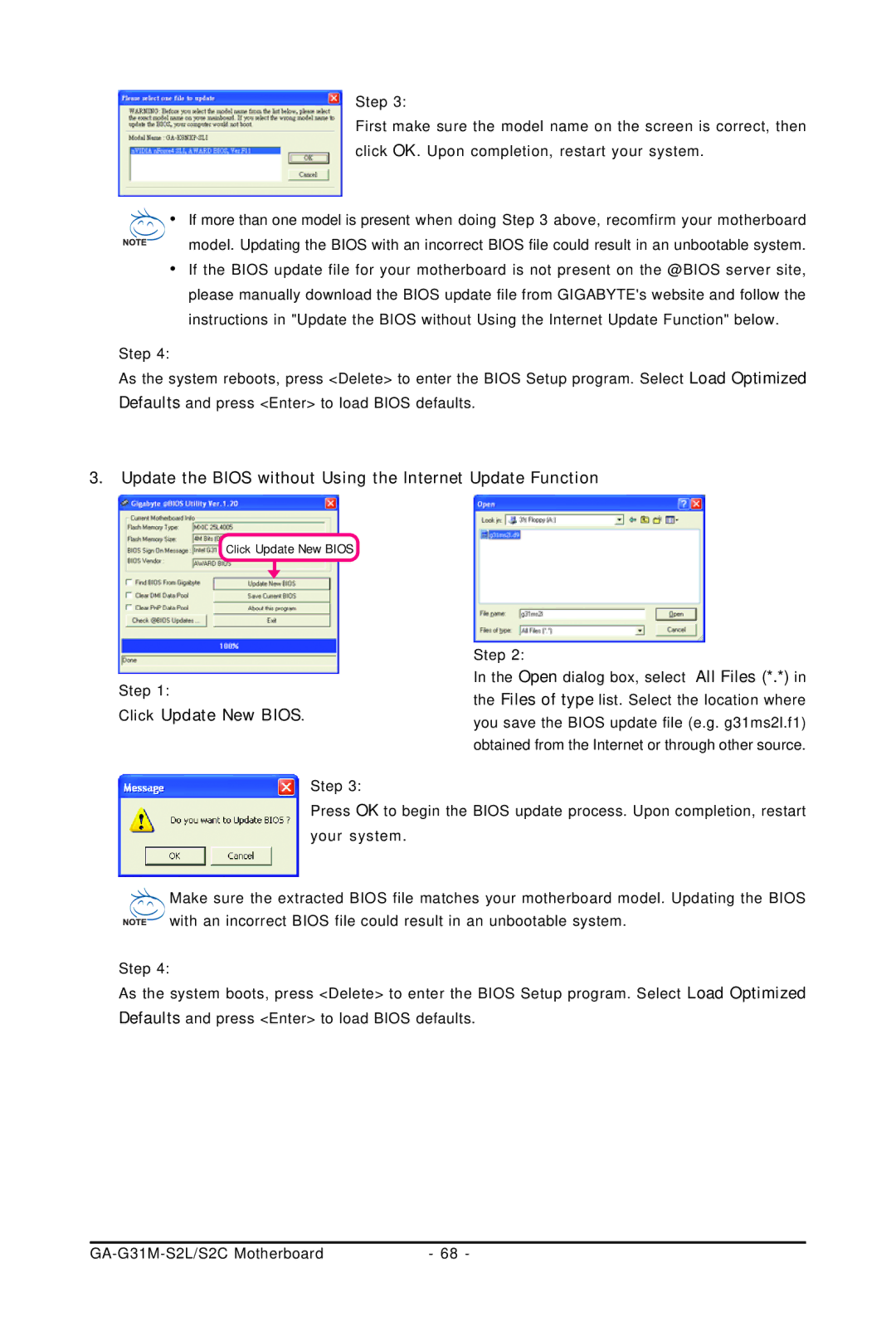 Intel GA-G31M-S2L, GA-G31M-S2C user manual Update the Bios without Using the Internet Update Function 