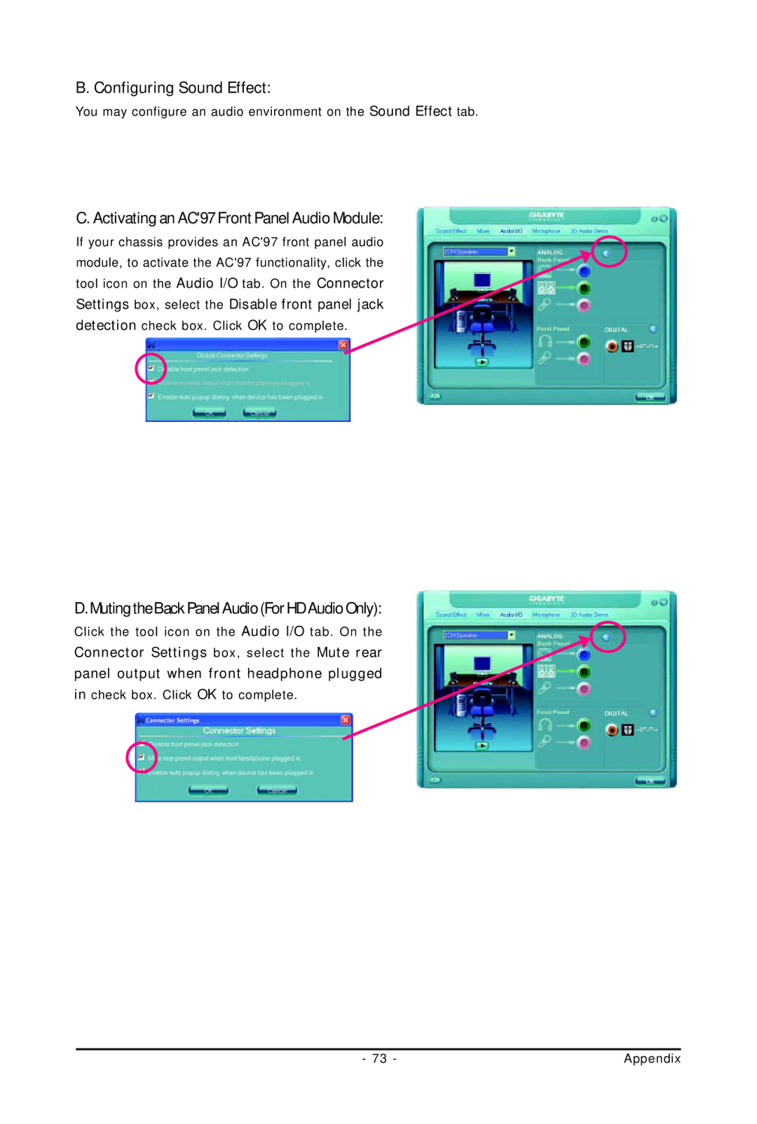 Intel GA-G31M-S2C, GA-G31M-S2L user manual Configuring Sound Effect, Activating an AC97 Front Panel Audio Module 