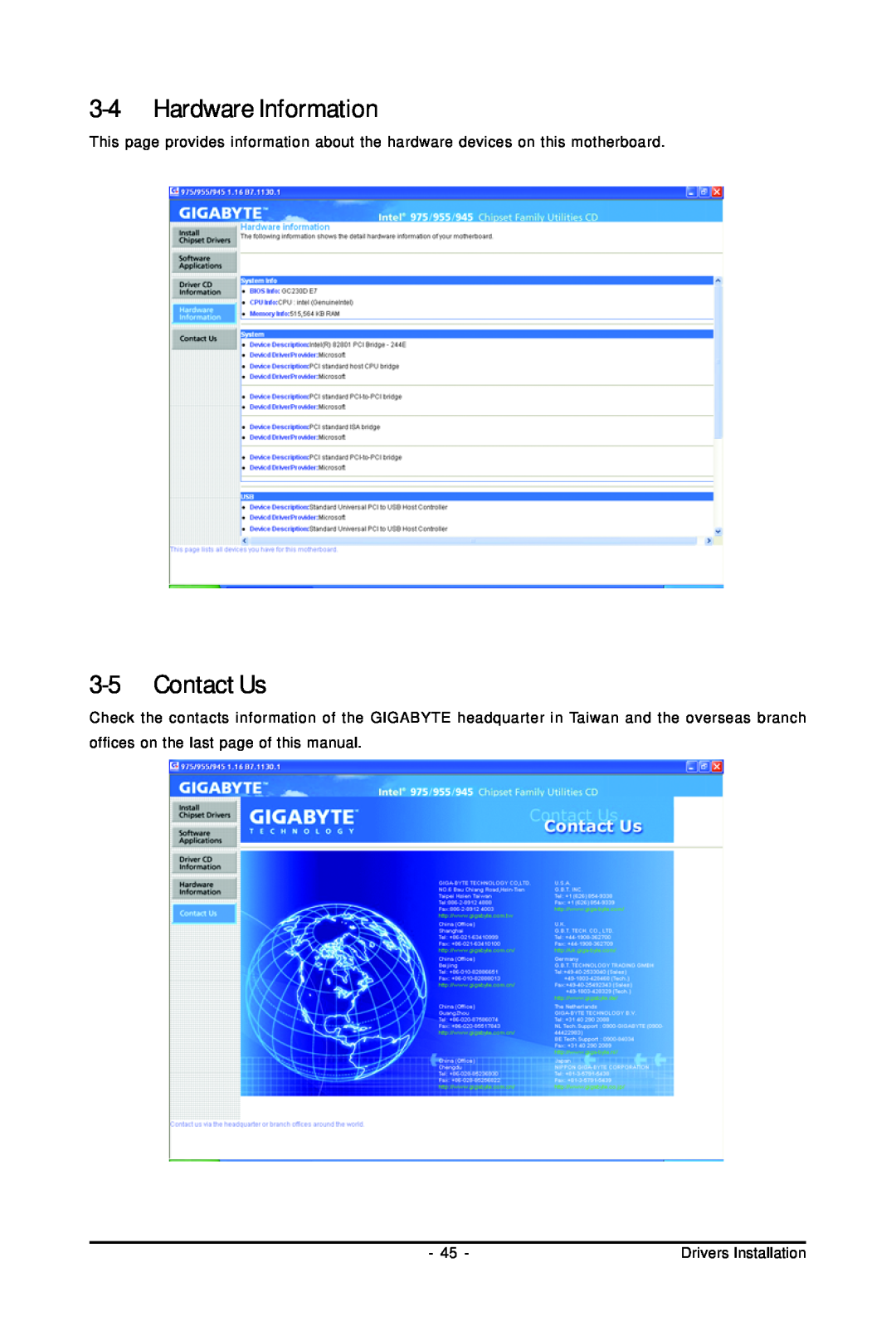 Intel GA-GC230D user manual 3-4Hardware Information, 3-5Contact Us 
