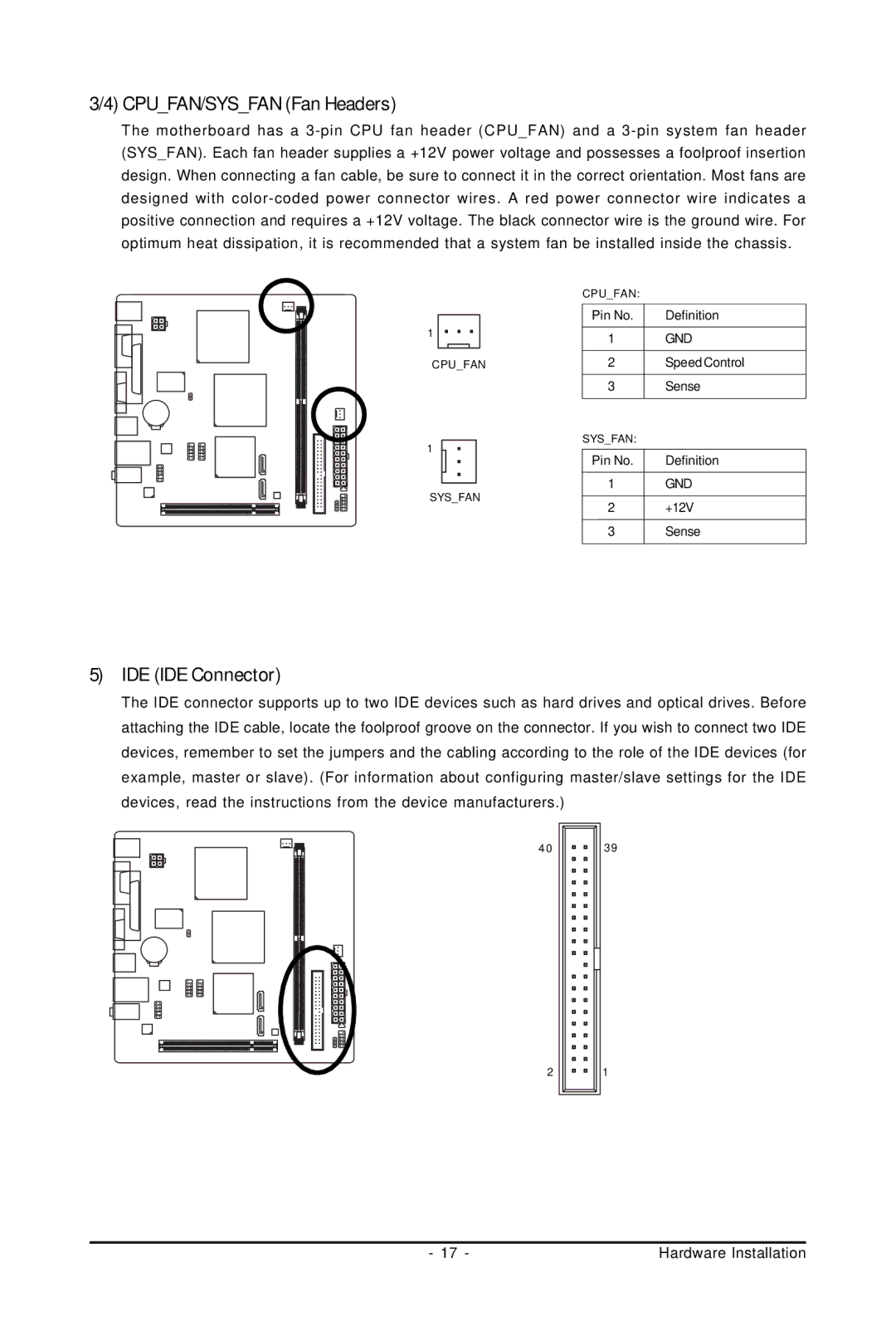 Intel GA-GC230D user manual CPUFAN/SYSFAN Fan Headers, IDE IDE Connector 