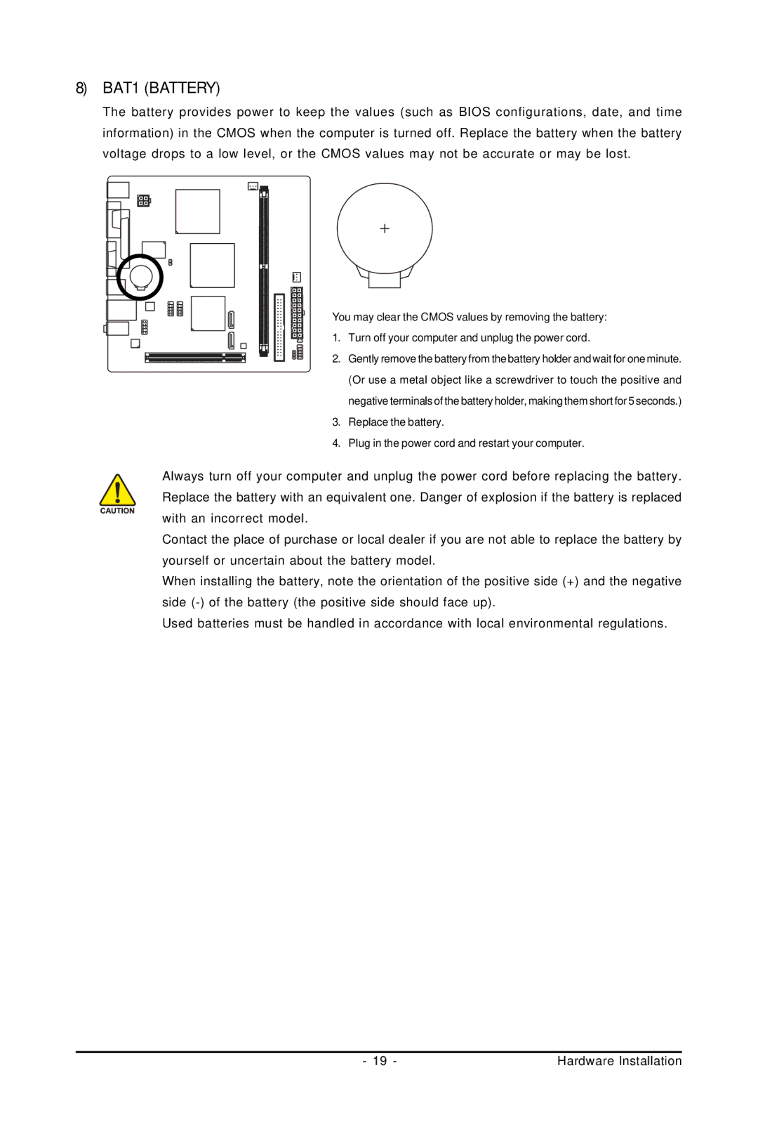 Intel GA-GC230D user manual BAT1 Battery 