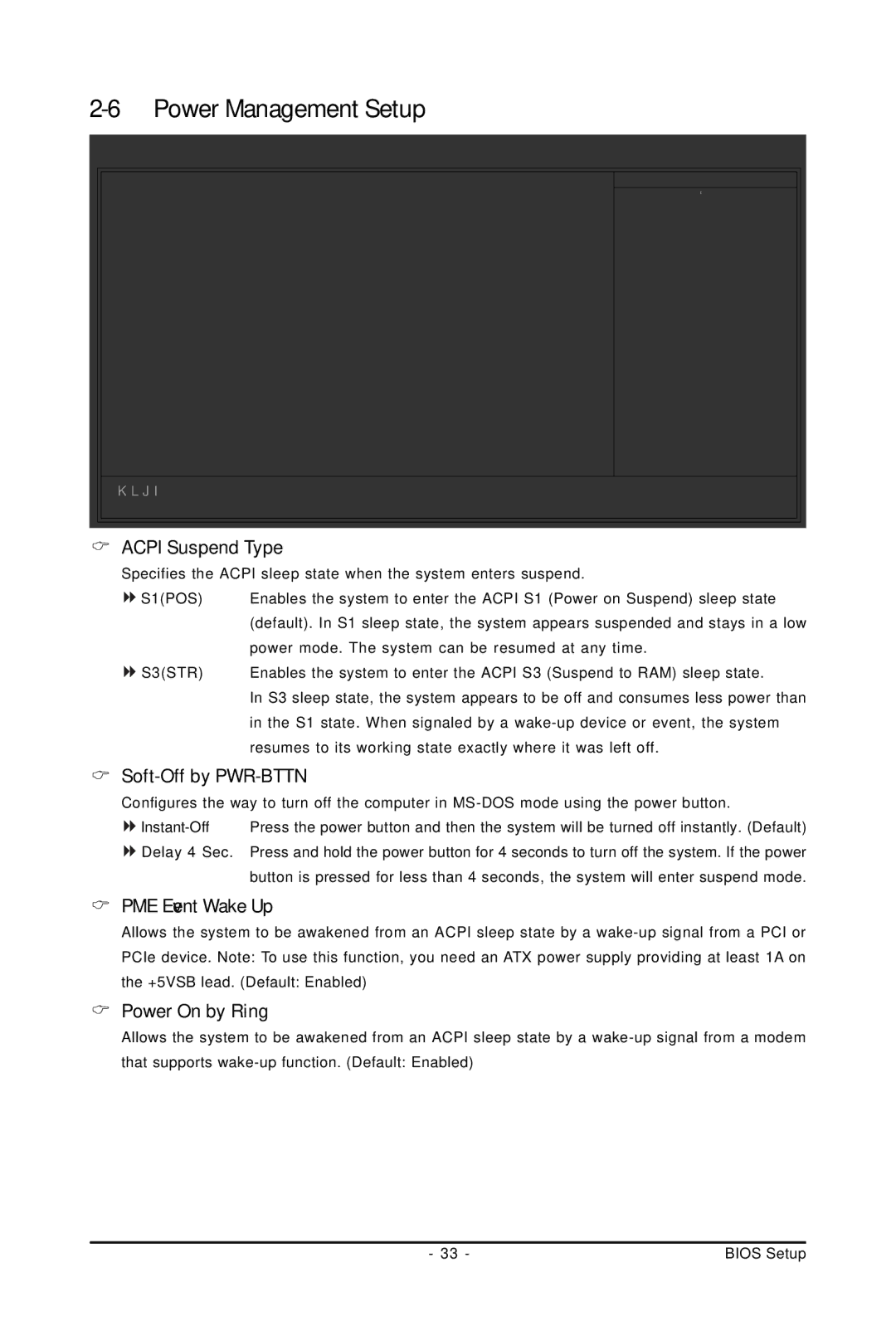 Intel GA-GC230D Power Management Setup, Acpi Suspend Type, Soft-Off by PWR-BTTN, PME Event Wake Up, Power On by Ring 