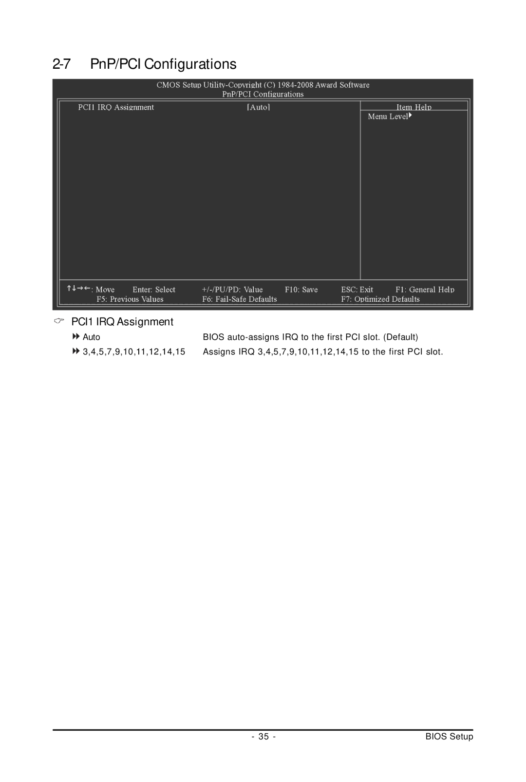 Intel GA-GC230D user manual PnP/PCI Configurations, PCI1 IRQ Assignment 