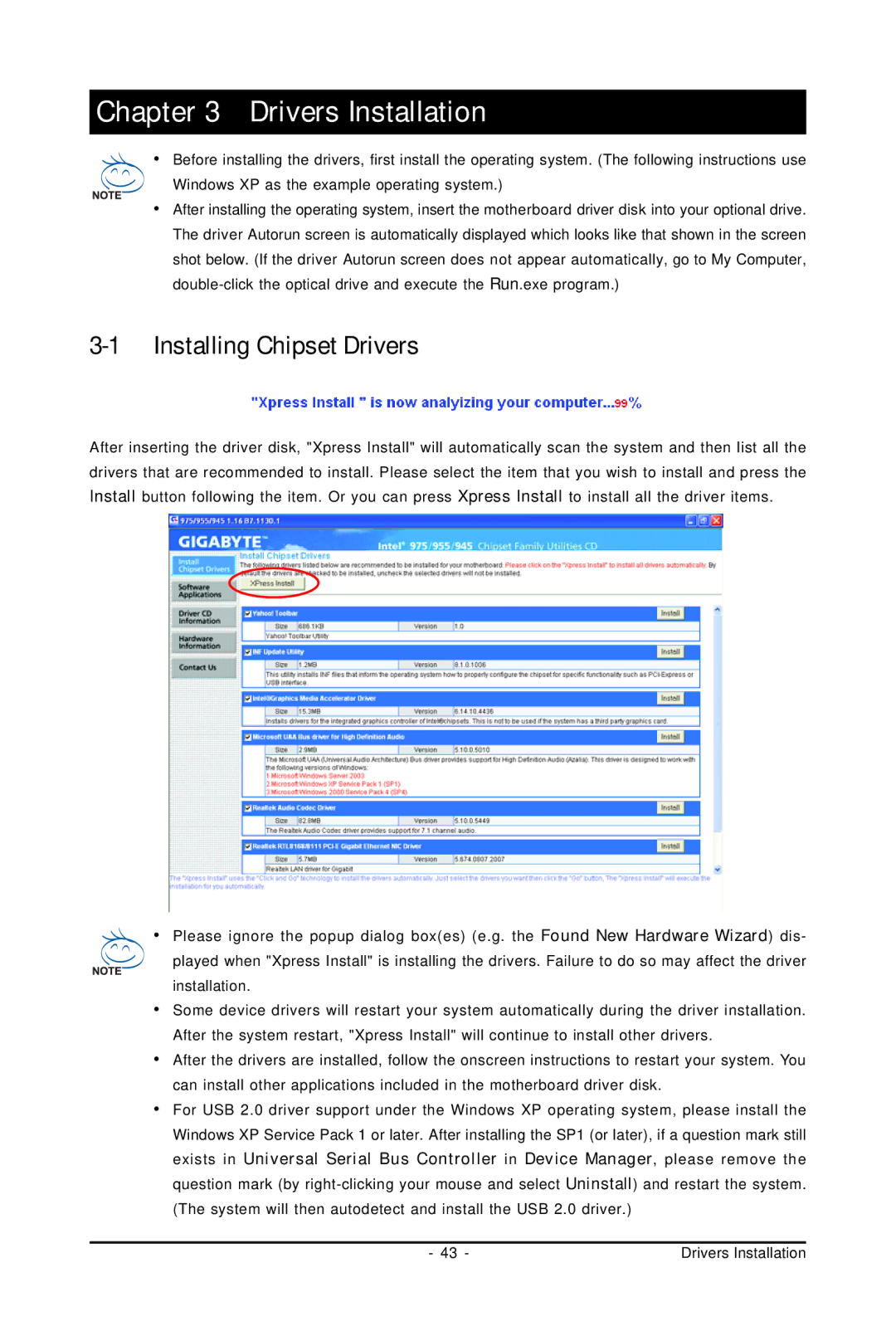 Intel GA-GC230D user manual Drivers Installation, Installing Chipset Drivers 