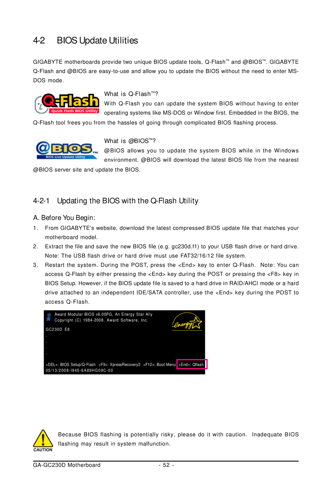 Intel GA-GC230D Bios Update Utilities, Updating the Bios with the Q-Flash Utility, What is Q-FlashTM?, What is @BIOSTM? 