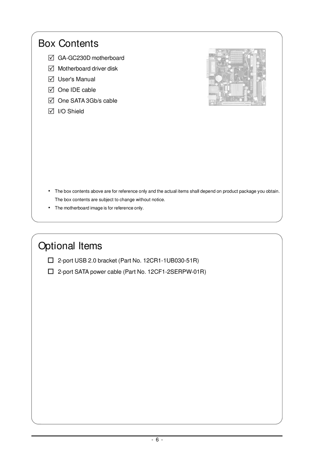 Intel GA-GC230D user manual Optional Items 