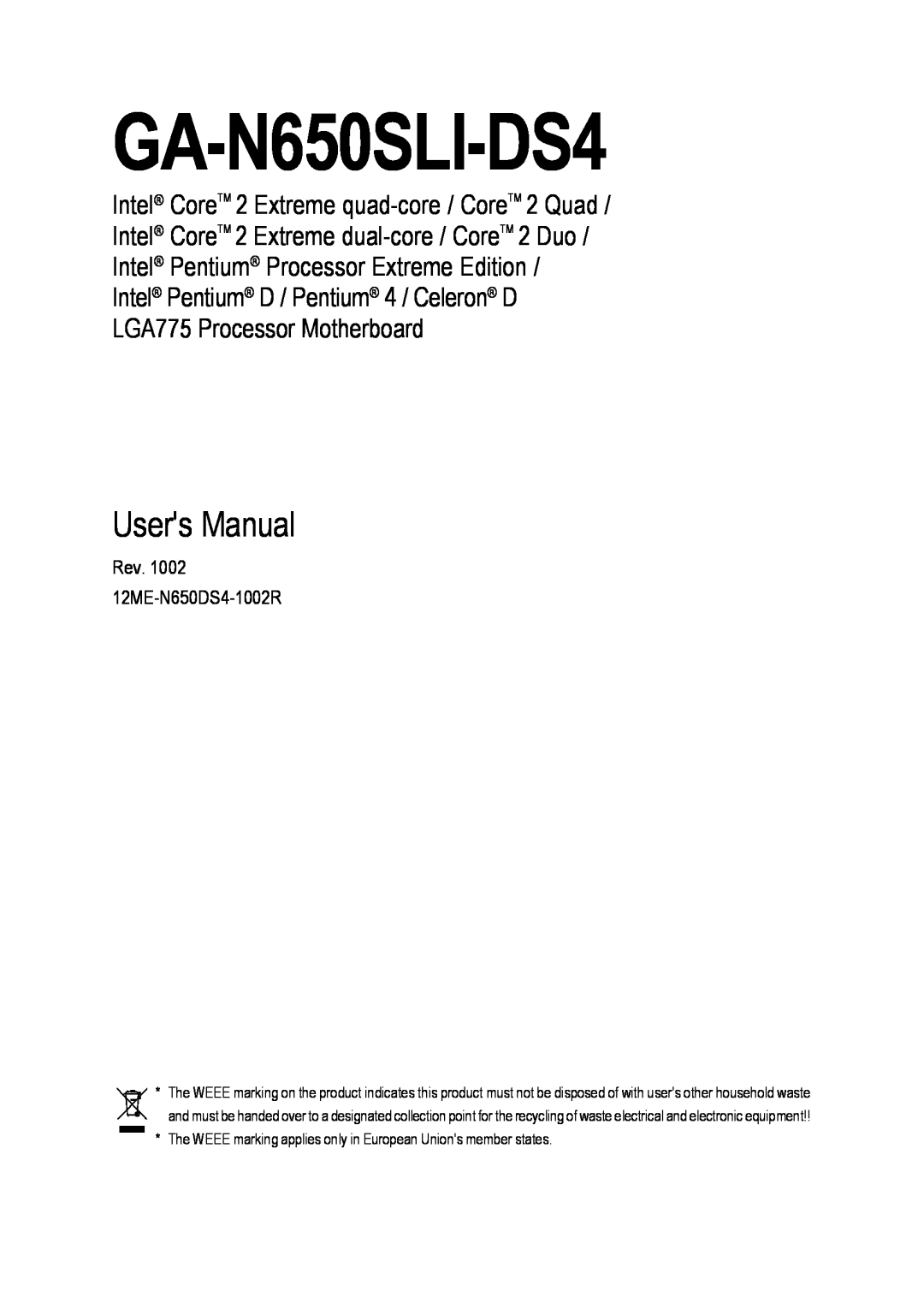 Intel GA-N650SLI-DS4 user manual Users Manual 