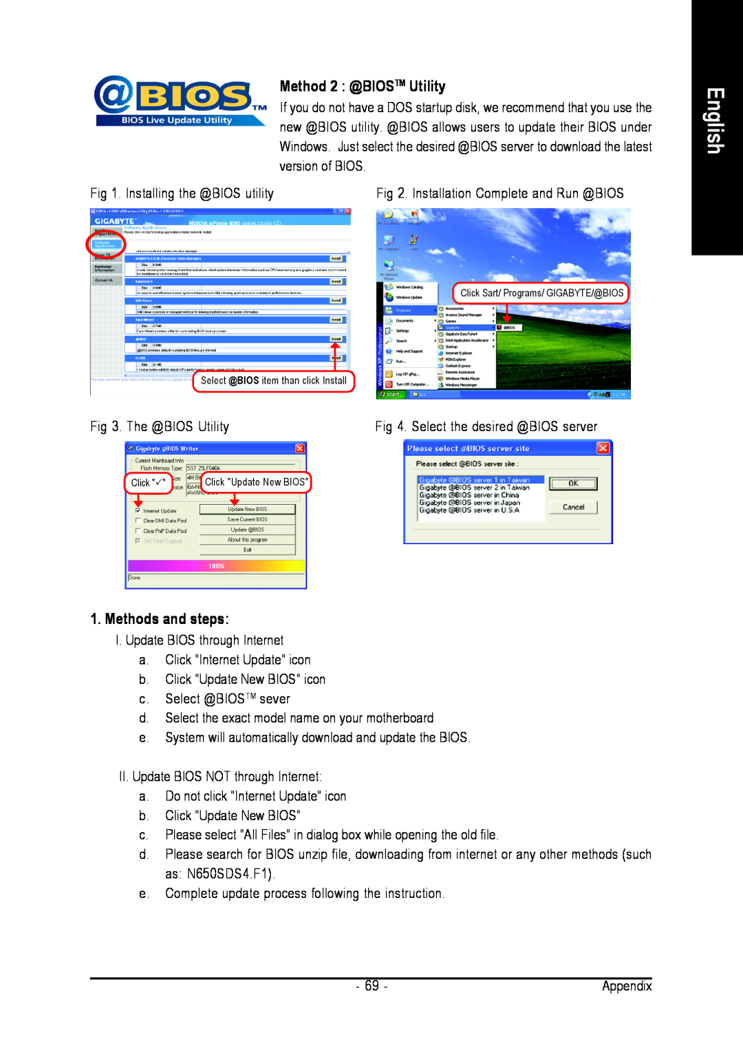 Intel GA-N650SLI-DS4 user manual English, Method 2 @BIOSTM Utility, Methods and steps 
