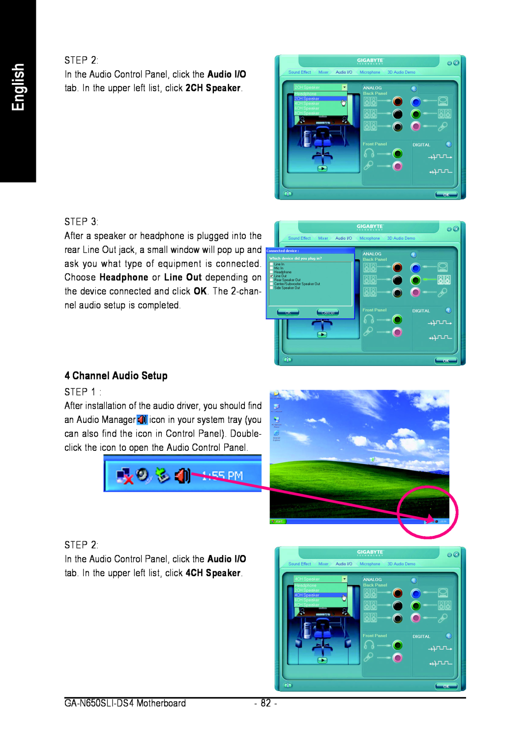 Intel GA-N650SLI-DS4 user manual English, Channel Audio Setup 
