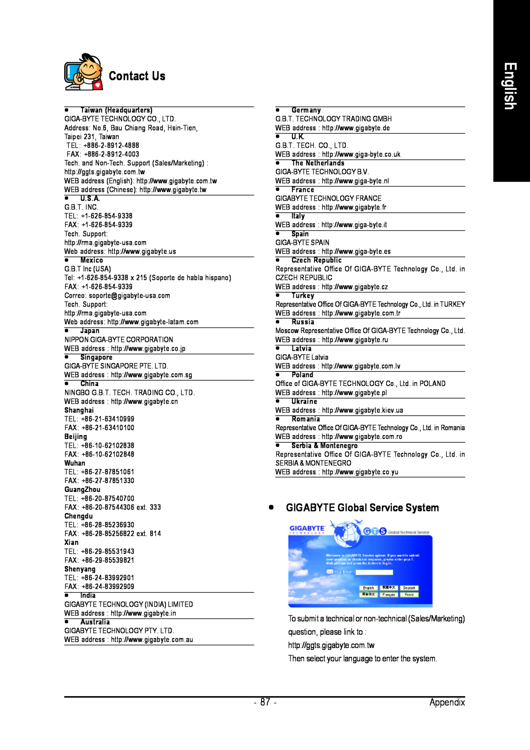 Intel GA-N650SLI-DS4 user manual English, Contact Us, y GIGABYTE Global Service System 