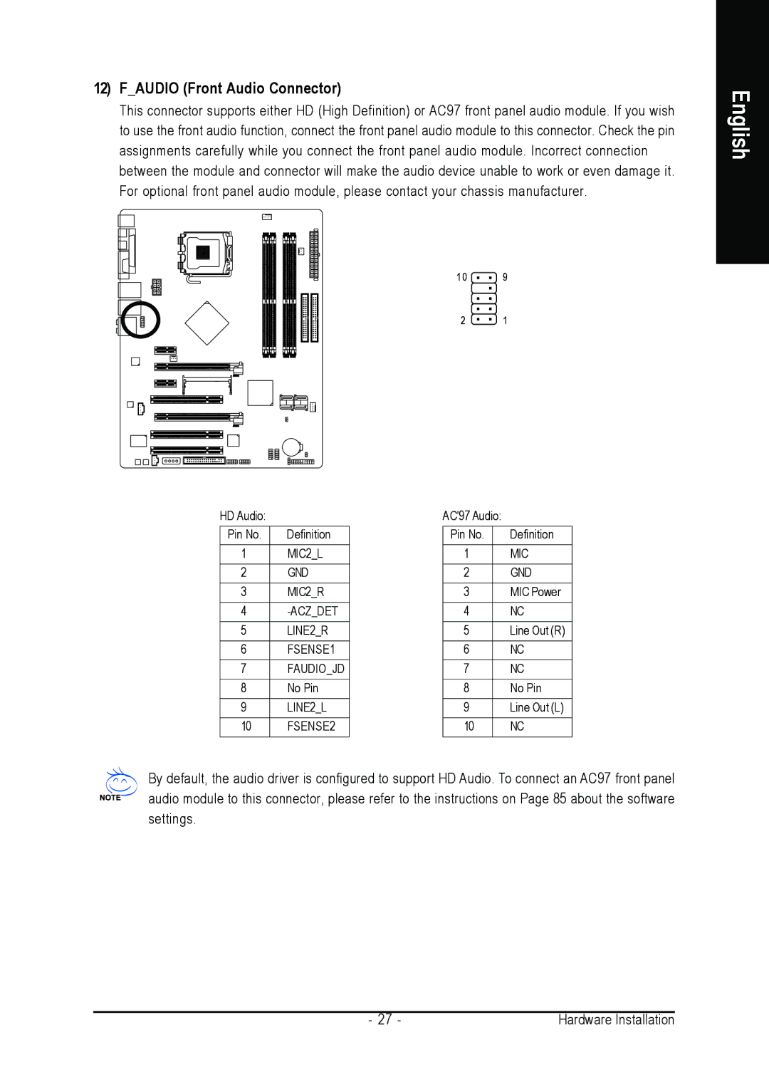 Intel GA-N650SLI-DS4 user manual Faudio Front Audio Connector 