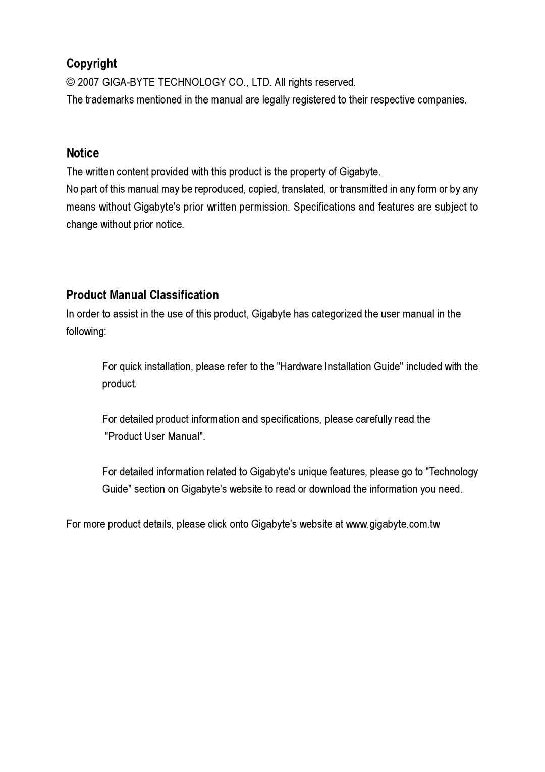 Intel GA-N650SLI-DS4 user manual Copyright, Product Manual Classification 