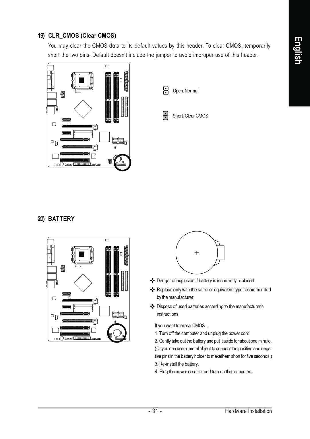 Intel GA-N650SLI-DS4 user manual Clrcmos Clear Cmos 