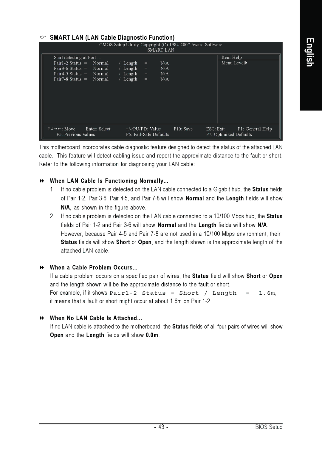 Intel GA-N650SLI-DS4 user manual Smart LAN LAN Cable Diagnostic Function, When LAN Cable Is Functioning Normally 