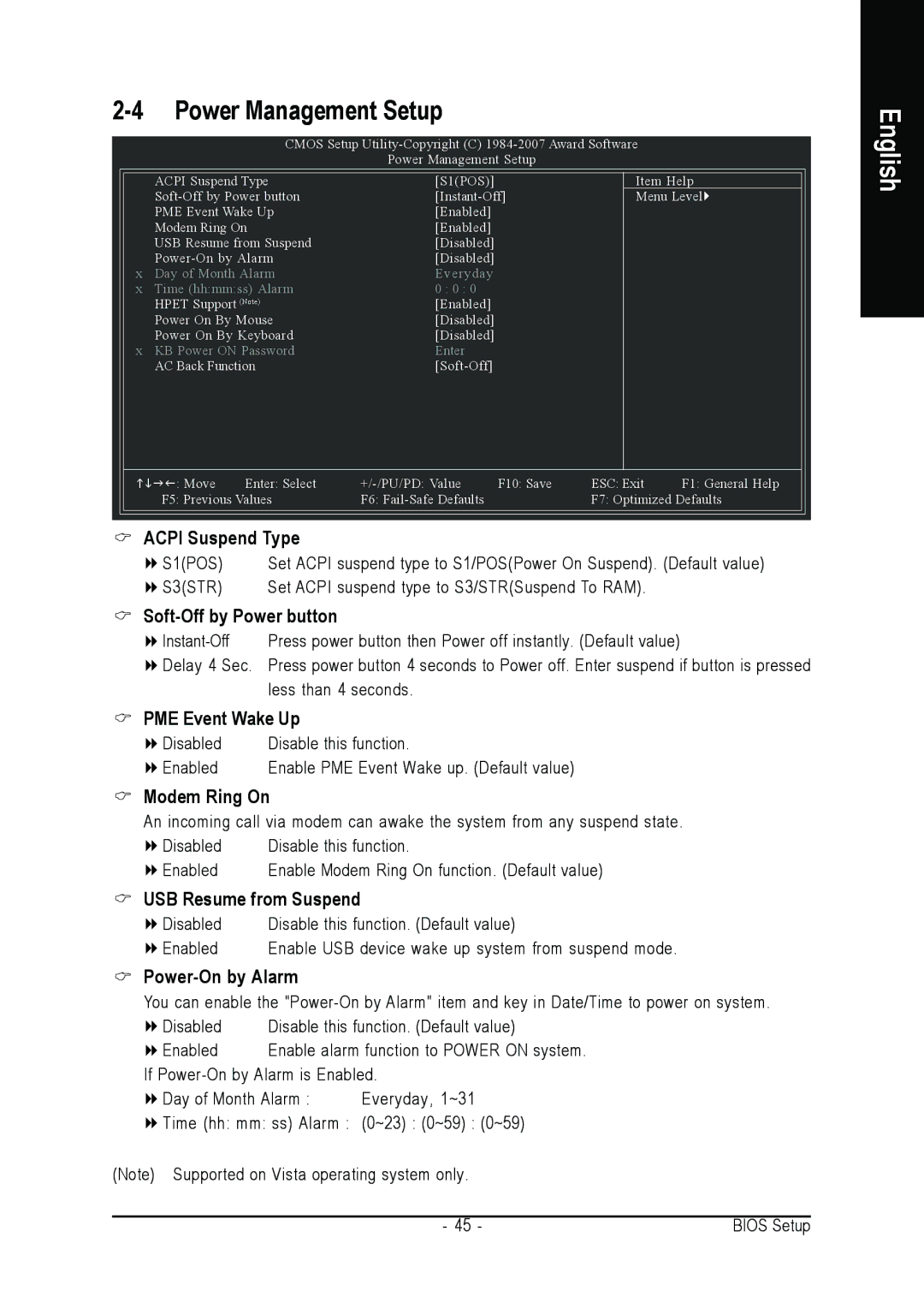 Intel GA-N650SLI-DS4 user manual Power Management Setup, Modem Ring On, USB Resume from Suspend, Power-On by Alarm 