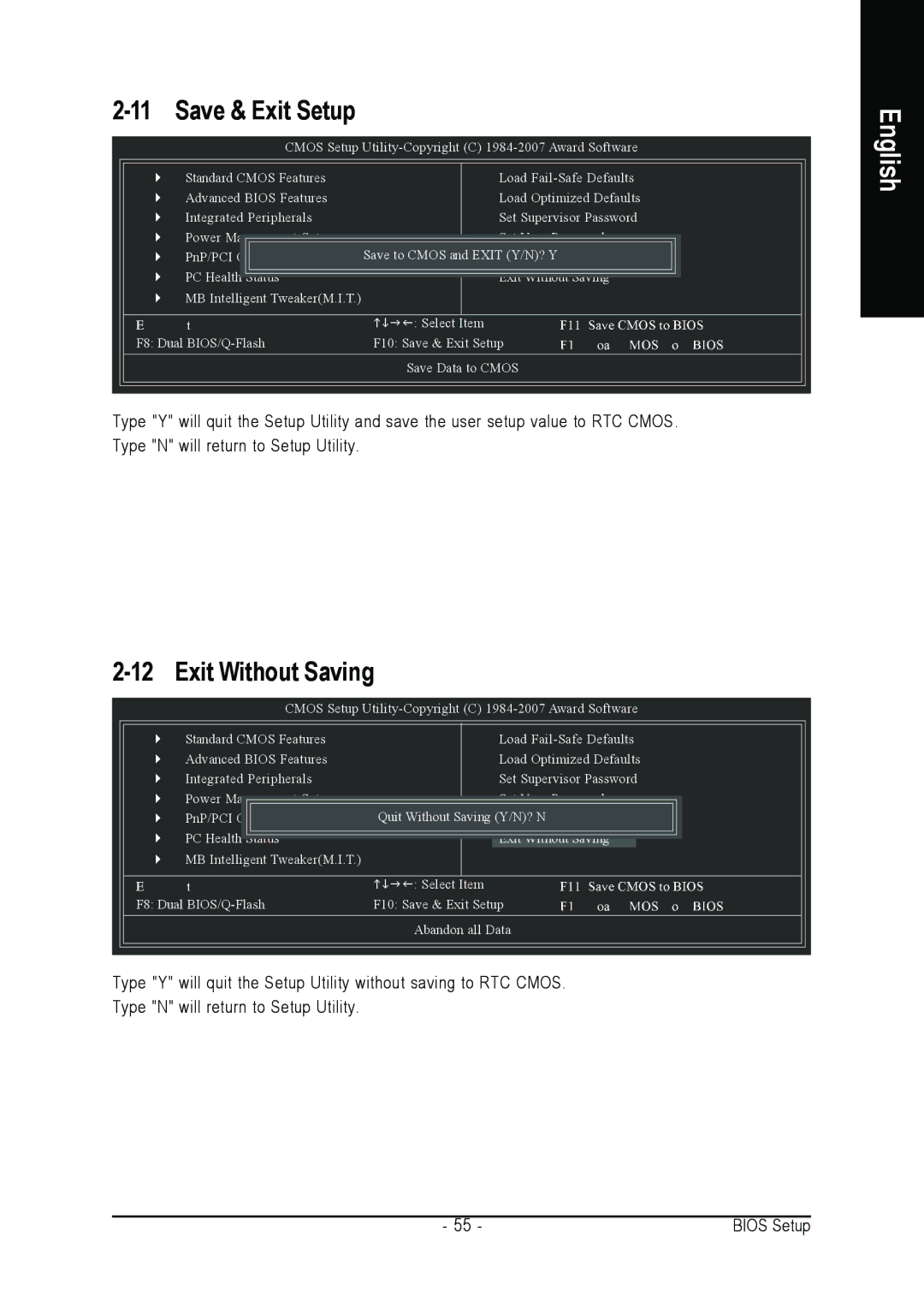 Intel GA-N650SLI-DS4 user manual Save & Exit Setup, Exit Without Saving 