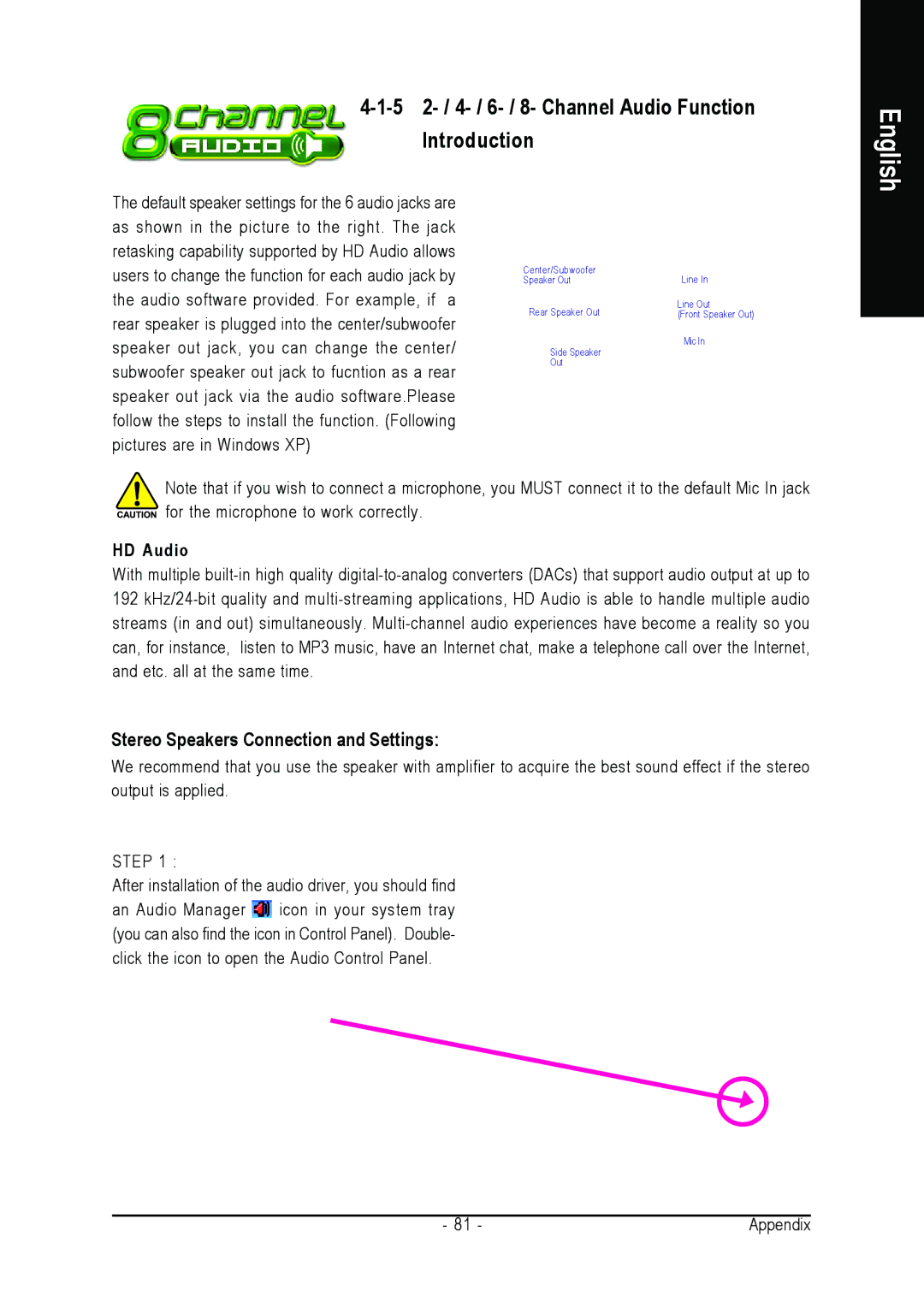 Intel GA-N650SLI-DS4 user manual English, 5 2- / 4- / 6- / 8- Channel Audio Function Introduction 