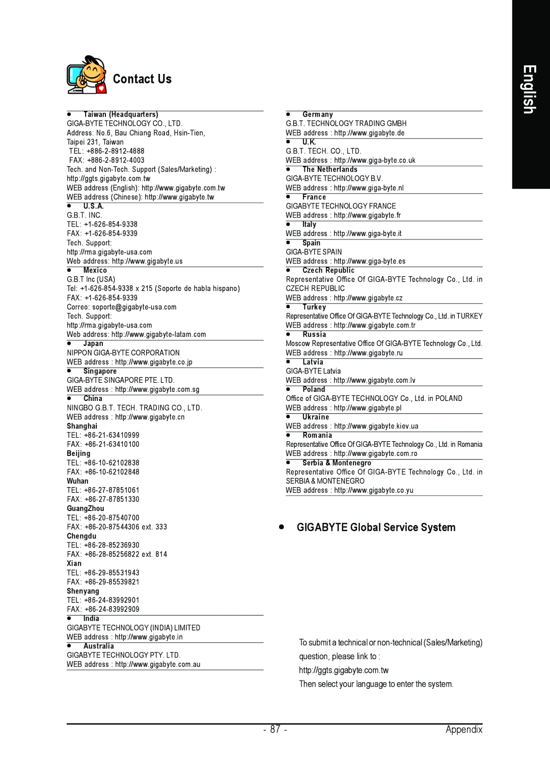 Intel GA-N650SLI-DS4 user manual Contact Us, Gigabyte Global Service System 