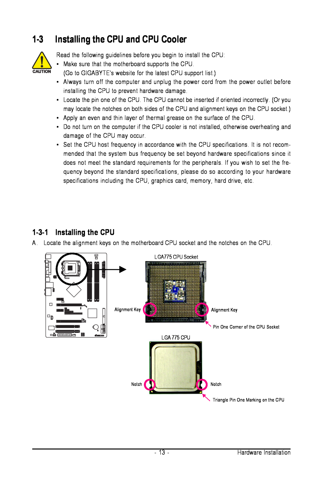 Intel GA-N650SLI-DS4L user manual Installing the CPU and CPU Cooler 