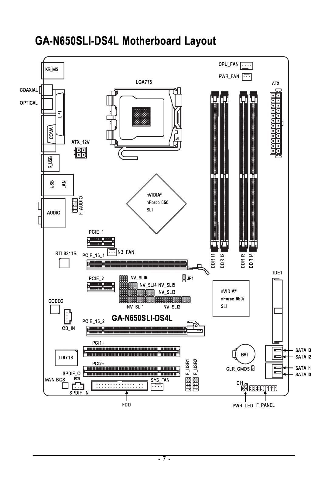 Intel user manual Audio, PCIE162 GA-N650SLI-DS4L 