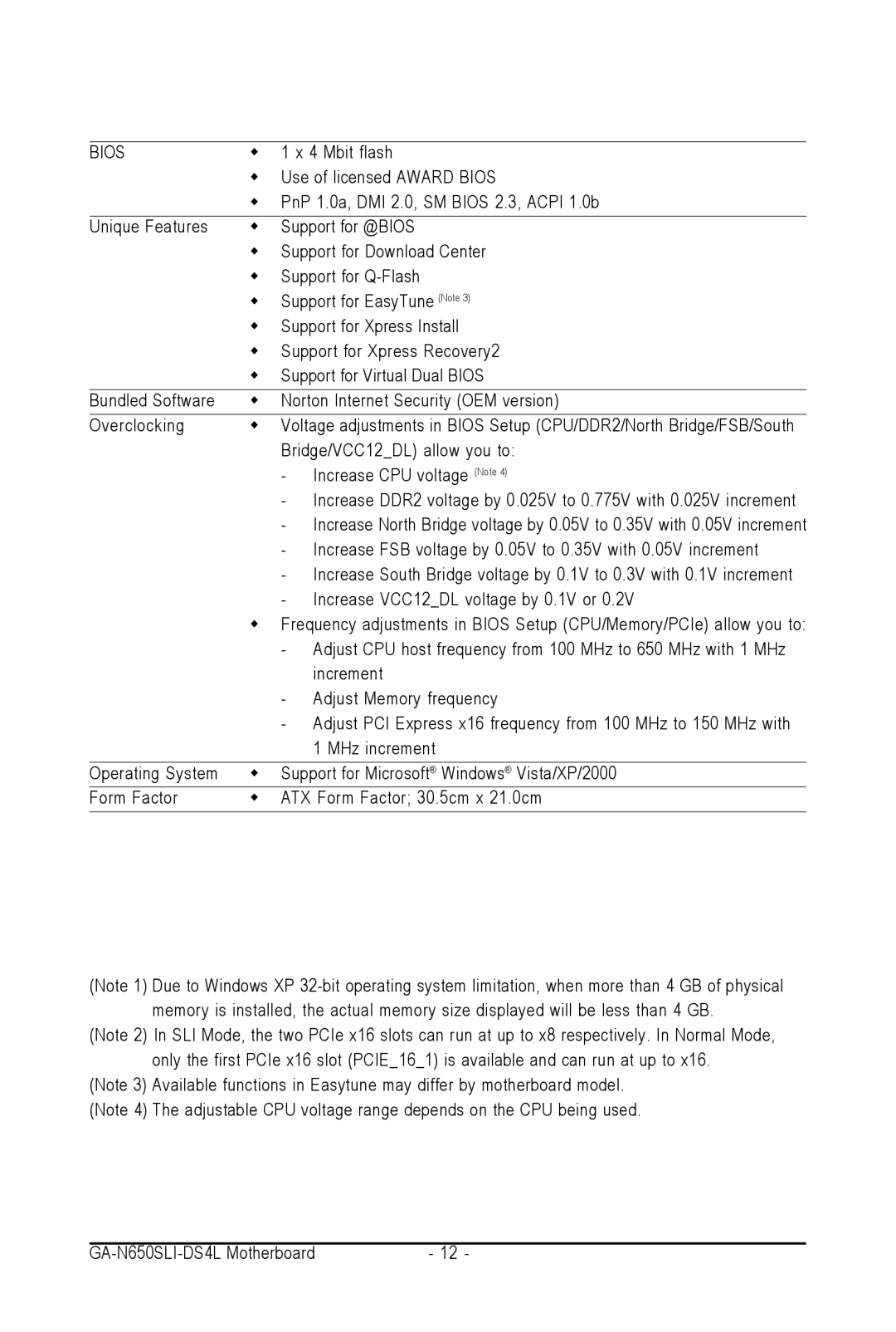 Intel GA-N650SLI-DS4L user manual Š 1 x 4 Mbit flash 