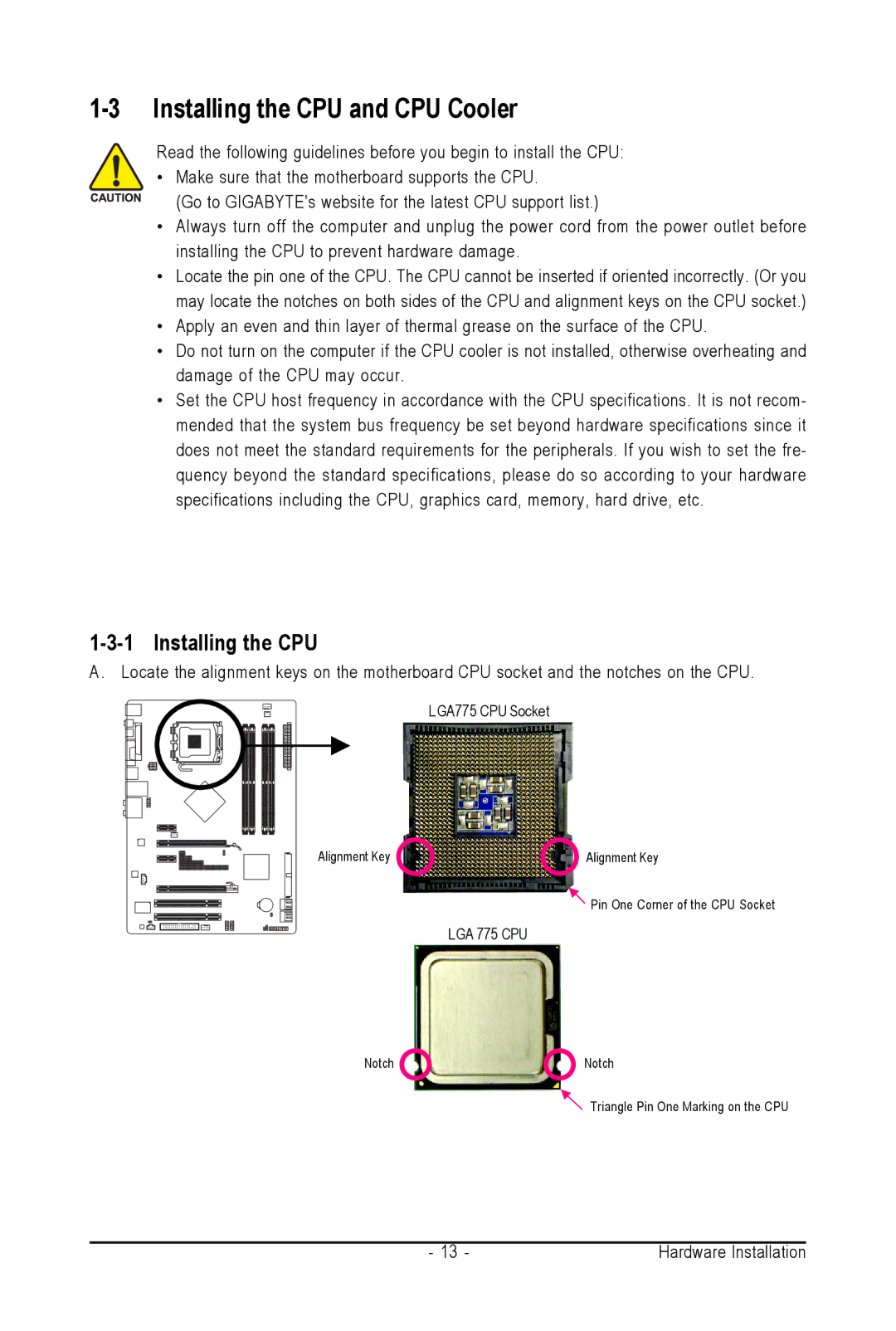 Intel GA-N650SLI-DS4L user manual Installing the CPU and CPU Cooler 