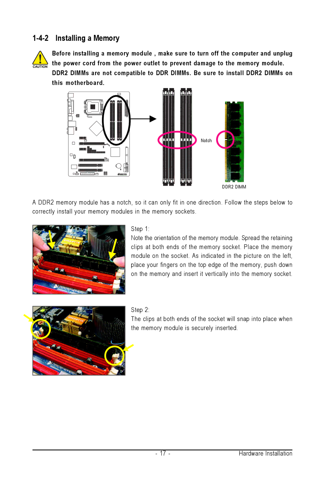 Intel GA-N650SLI-DS4L user manual Installing a Memory 