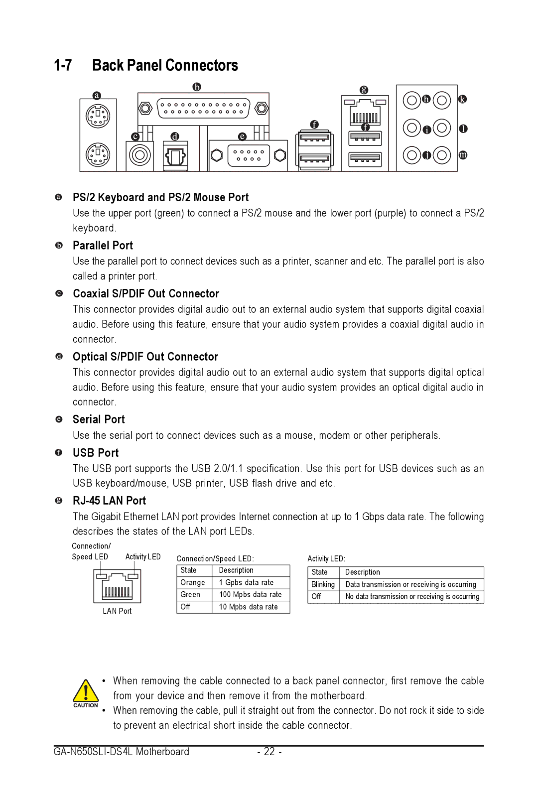 Intel GA-N650SLI-DS4L user manual Back Panel Connectors 