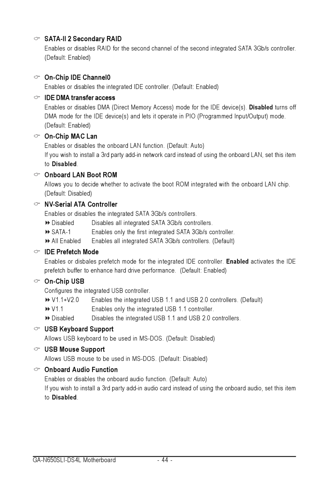 Intel GA-N650SLI-DS4L user manual SATA-II 2 Secondary RAID, On-Chip IDE Channel0, IDE DMA transfer access, On-Chip MAC Lan 